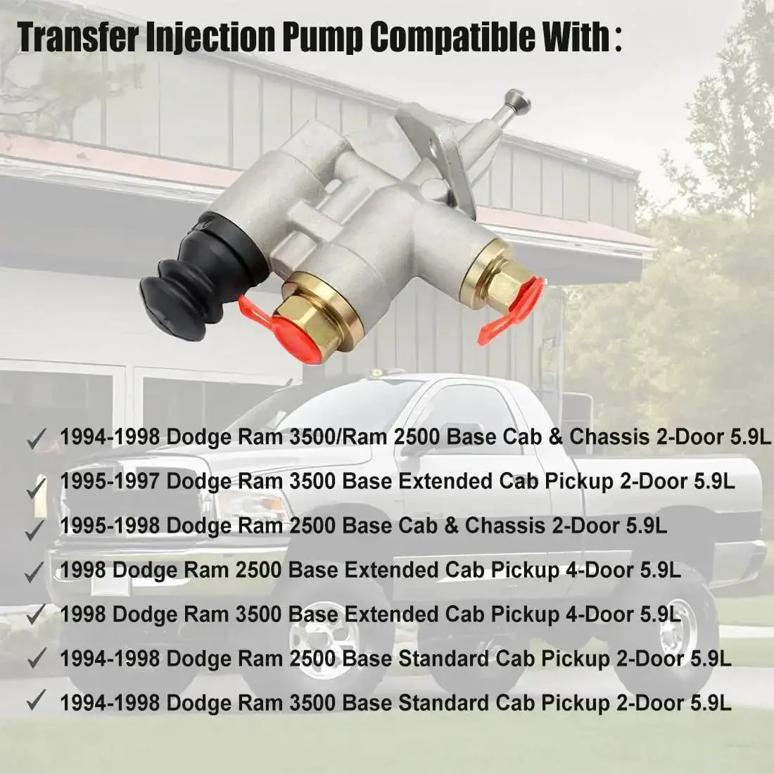 Fuel Lift Pump Transfer Injection Pump For 1994 To 1998 Ram 2500 3500 Pickup With Cummins 5.9L 6BT Diesel Engine Replacement 3936316 Replaces 4761979 4944710 4988747 Plug And Play Easy Install Ready To Roll - Image 2