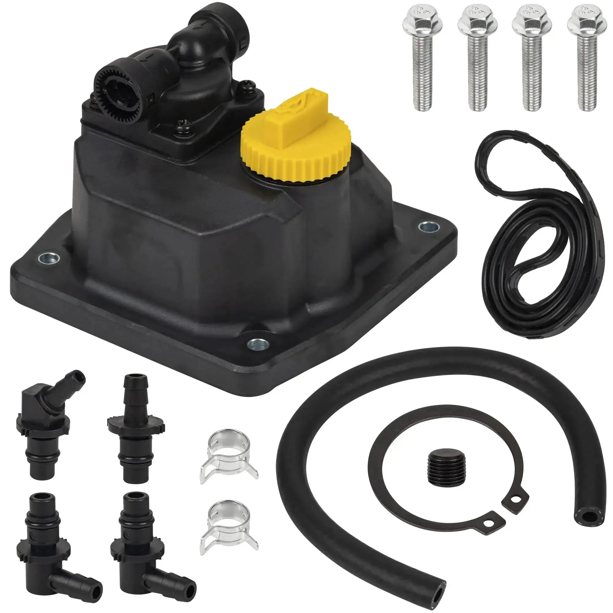Fuel Pump Kit With Valve Cover And Hose Fittings For Kohler Engines CH18 Through CH25, CH640 Through CH752, And ECH630 Through ECH749, Includes Oil Fill Cap, Straight Hose Connection, Two 90 Degree Hose Connections, And One 45 Degree Hose Connection