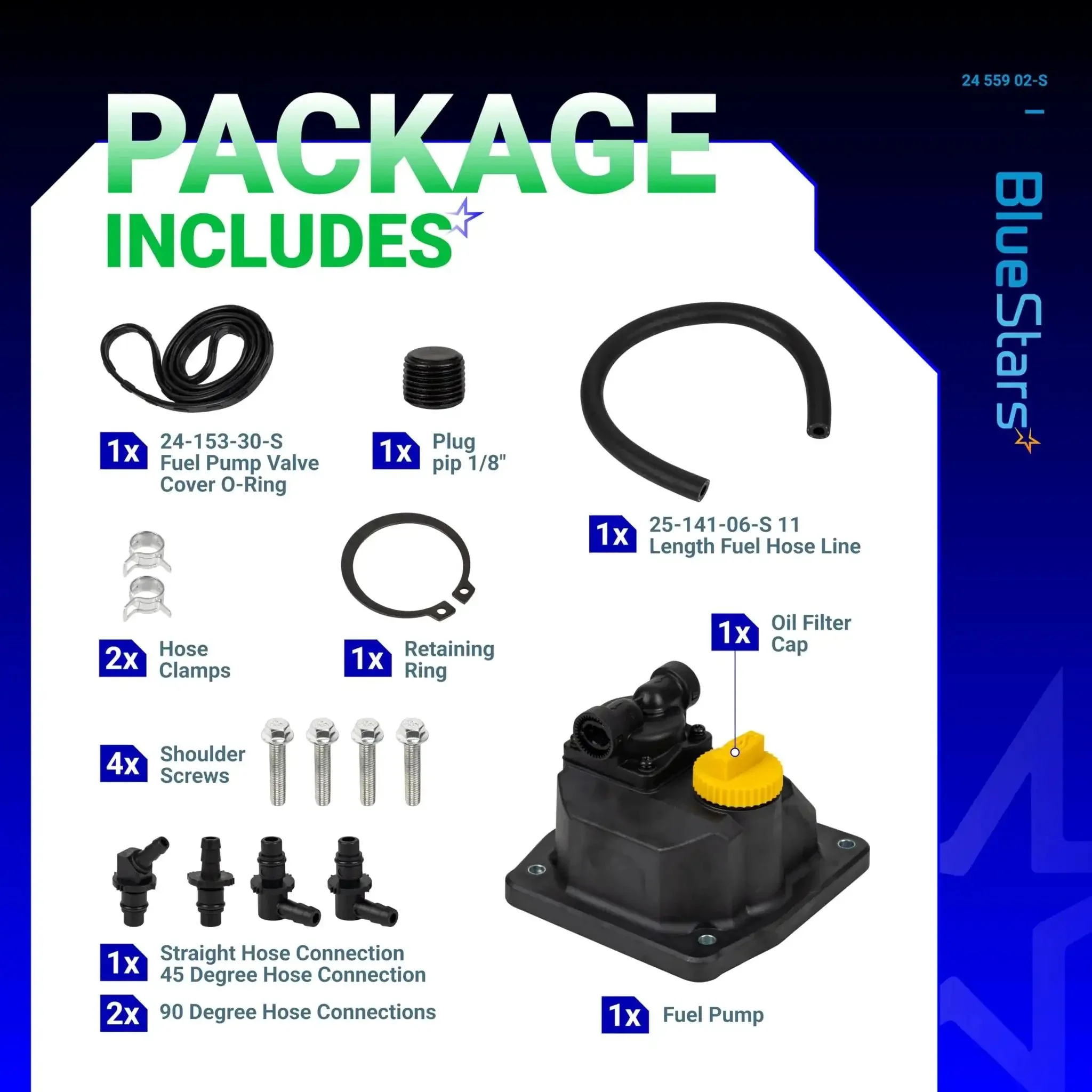 Fuel Pump Kit With Valve Cover And Hose Fittings For Kohler Engines CH18 Through CH25, CH640 Through CH752, And ECH630 Through ECH749, Includes Oil Fill Cap, Straight Hose Connection, Two 90 Degree Hose Connections, And One 45 Degree Hose Connection - Image 9