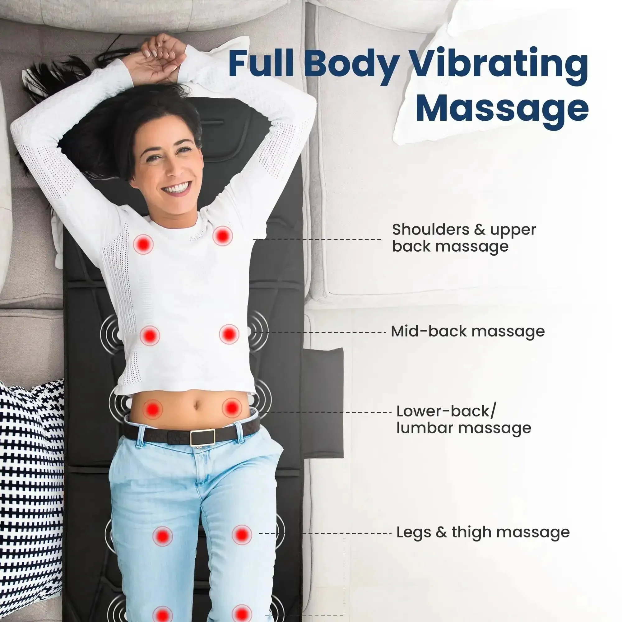 Full Body Massage Mat With Heat And Vibration Ten Motors Four Heating Zones 30 Minute Auto Shut Off Foldable Relaxation Pad Gentle Vibration Massage Only Three Speed Settings Ideal Mothers Day Gift - Image 6