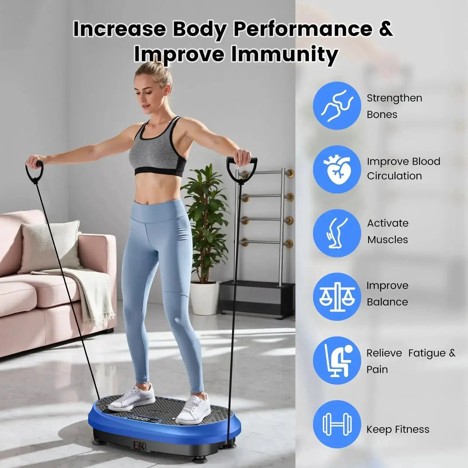 Full Body Vibration Platform For Home Workouts With Bluetooth Power Shaping Lymphatic Drainage Boost Shaker Plate For Lean Tone And Sculpt Quick Muscle Activation Compact Home Gym Device Blue - Image 3