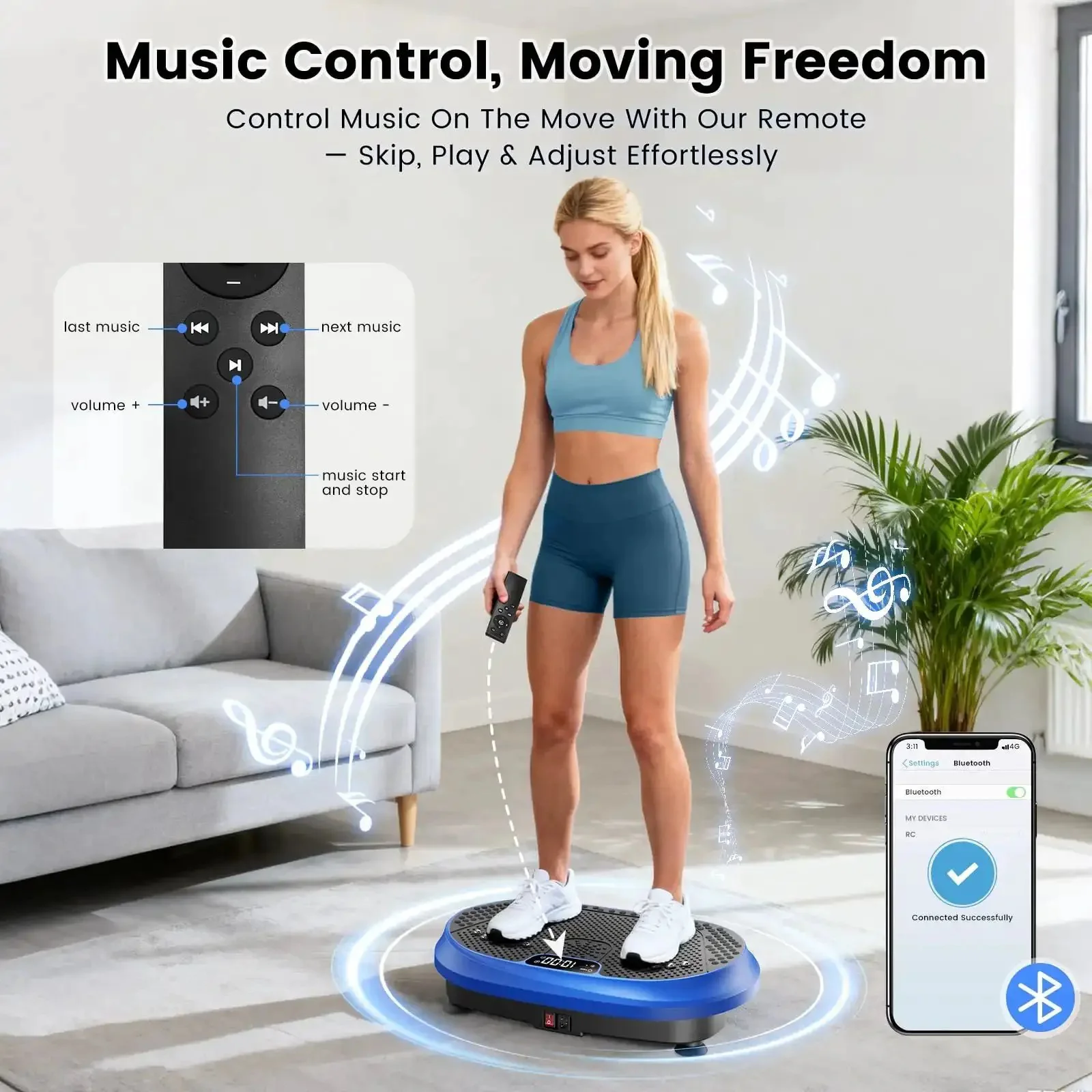 Full Body Vibration Platform For Home Workouts With Bluetooth Power Shaping Lymphatic Drainage Boost Shaker Plate For Lean Tone And Sculpt Quick Muscle Activation Compact Home Gym Device Blue - Image 8