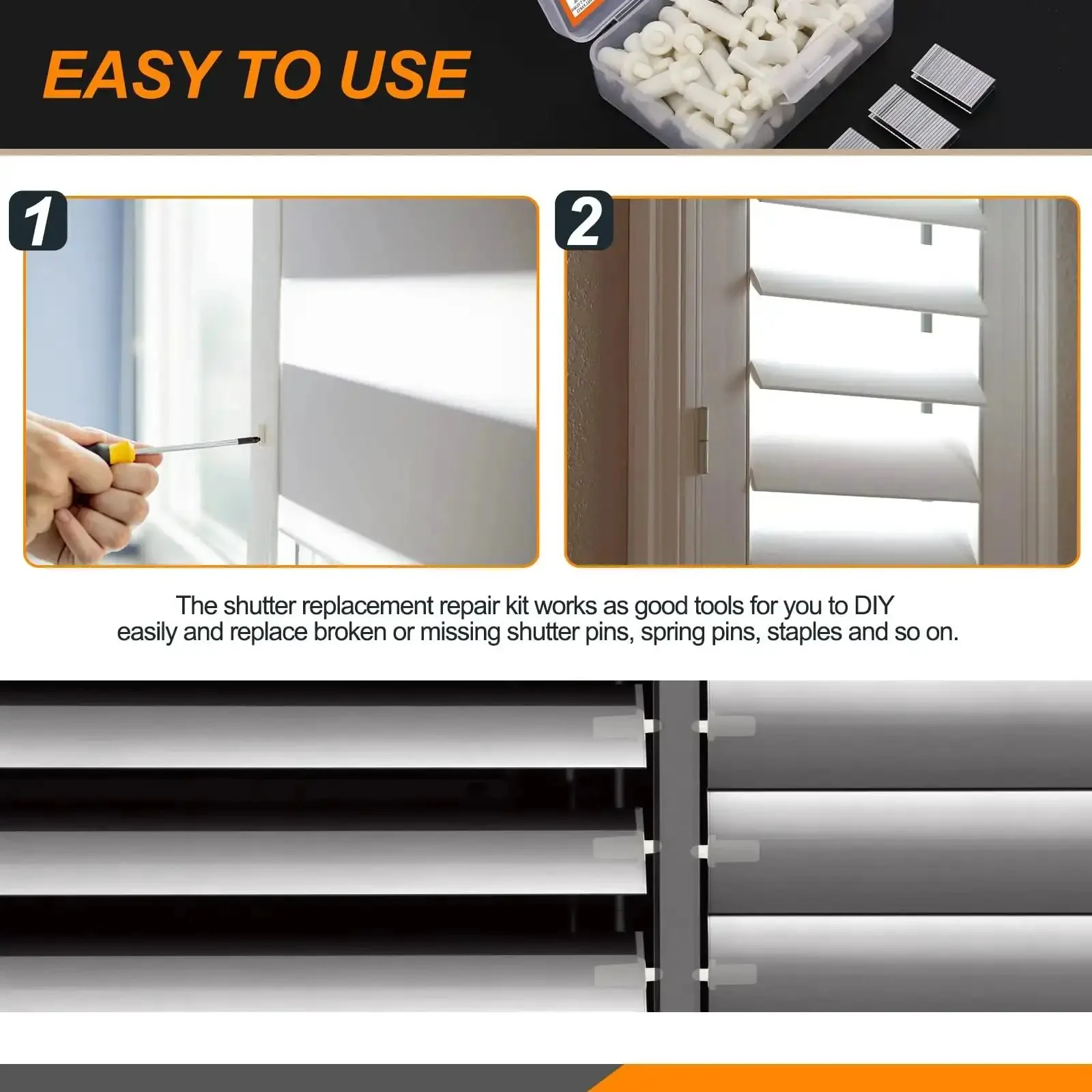Fully Loaded Plantation Shutter Repair Kit 130 Pcs With 50 Spring Loaded Pins And 80 Tilt Rod Louvers Staples For Quick Fixes On Windows And Home DIY Shutter Maintenance - Image 4