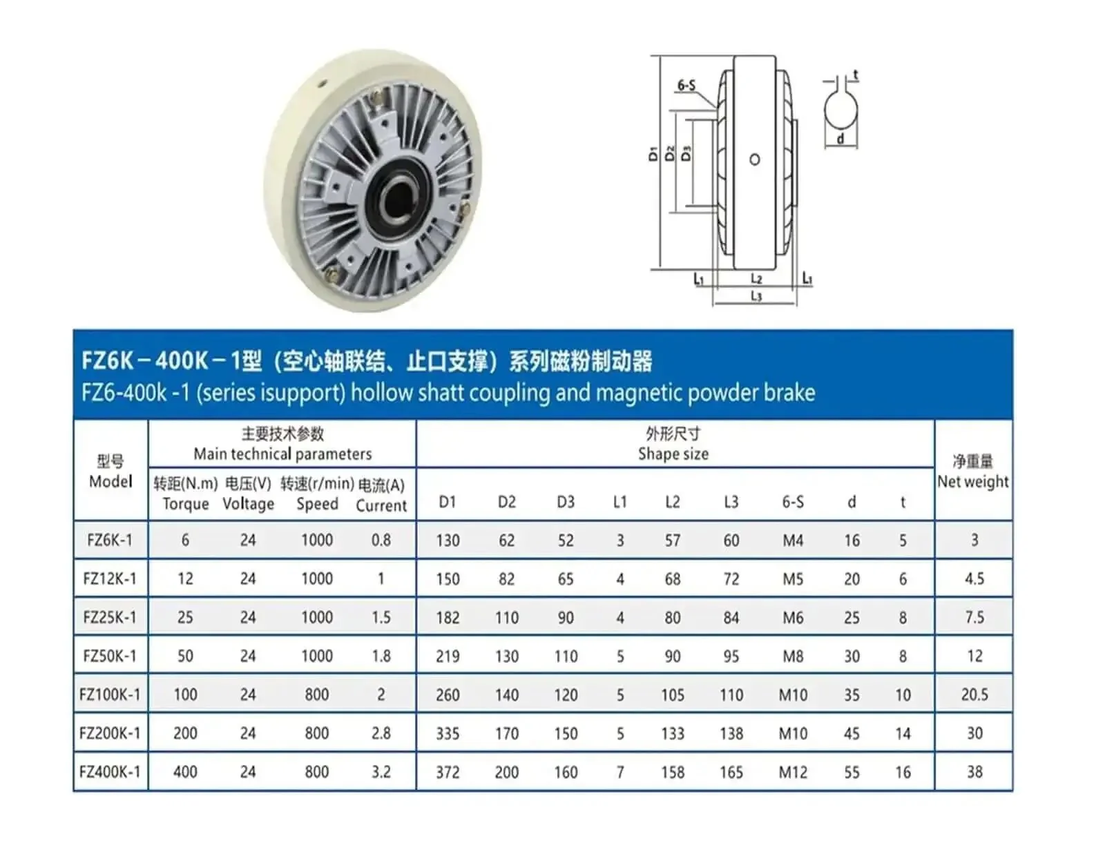 FZ12K1 Magnetic Powder Brake With Hollow Shaft 12 Nm Torque 1000 RPM DC 24V Center Hole Clutch For Tension Control And Pneumatic Shaft Applications Built To Last For Industrial Machinery And Automated Systems - Image 4