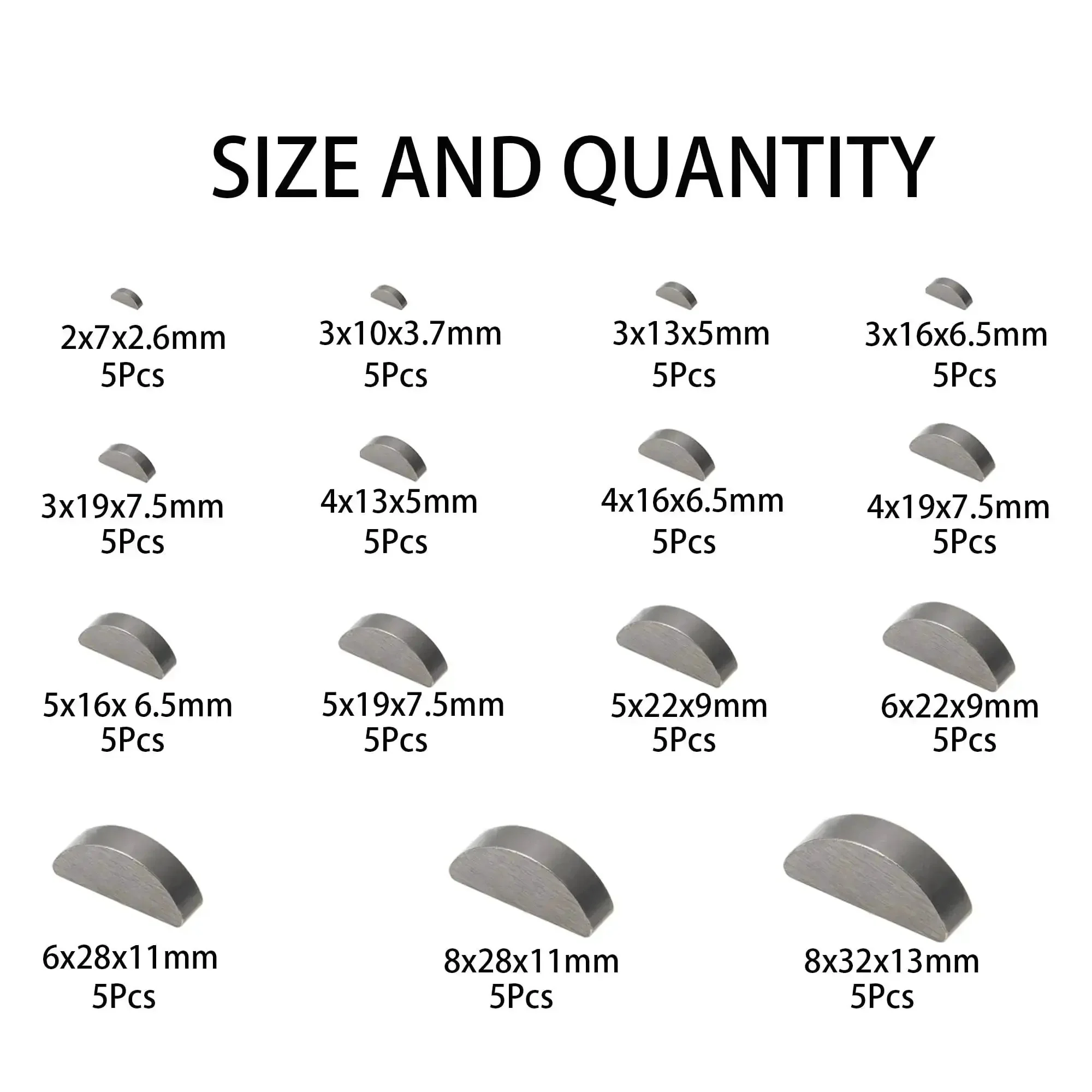 Garage Grade 75 Piece Woodruff Key Set With 15 Sizes Semicircle Half Moon Keyways For Shafts And Cranks In Automotive And Industrial Machinery Tools Carbon Steel Corrosion Resistant 5 Of Each Size Pack - Image 5