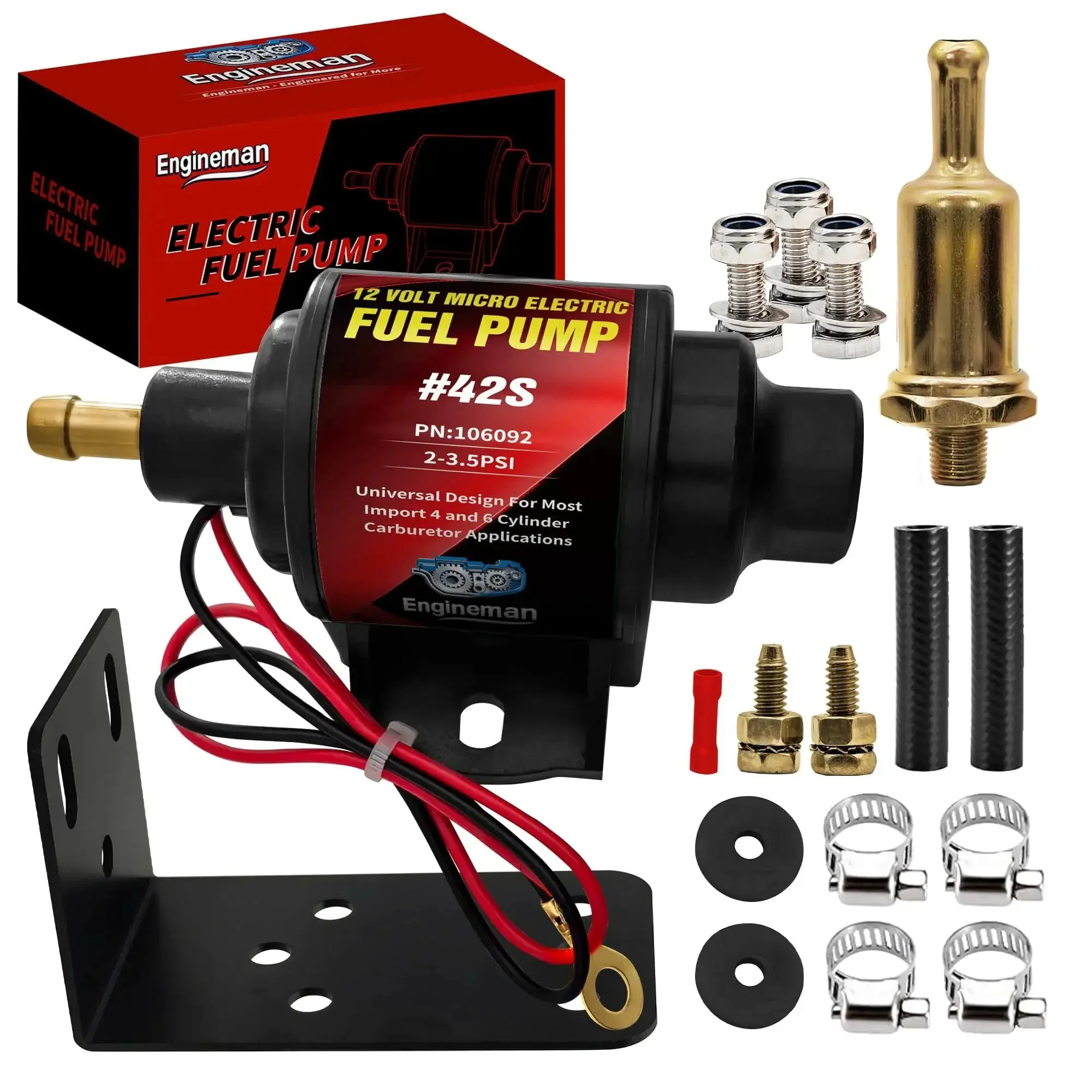 Gasoline Electric Inline Fuel Pump 12V Universal Five Sixteenth Inch Inlet Outlet Low Pressure 2 To 3.5 PSI 28 GPH Ideal For Carbureted Cars Trucks Boats And Small Engines