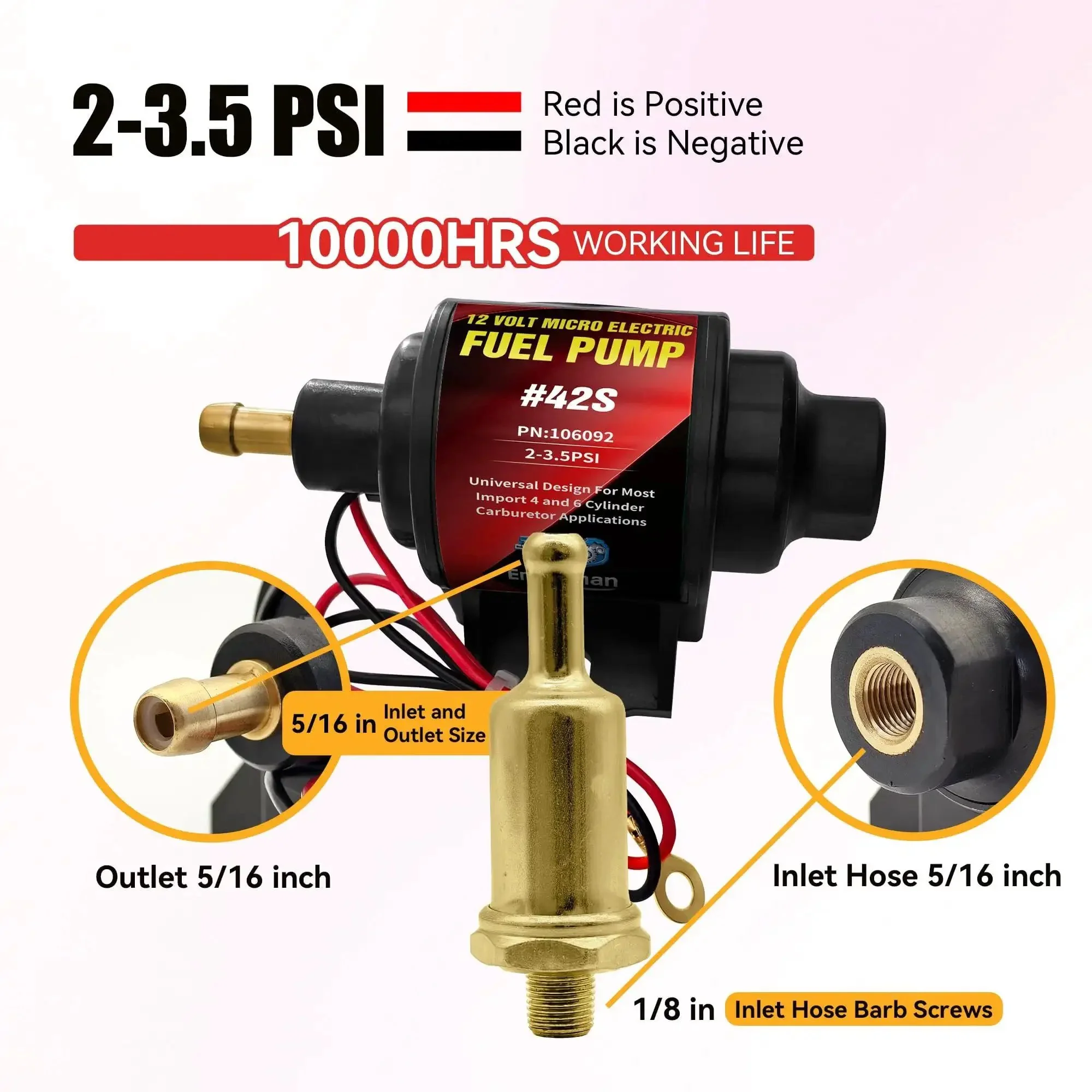 Gasoline Electric Inline Fuel Pump 12V Universal Five Sixteenth Inch Inlet Outlet Low Pressure 2 To 3.5 PSI 28 GPH Ideal For Carbureted Cars Trucks Boats And Small Engines - Image 7