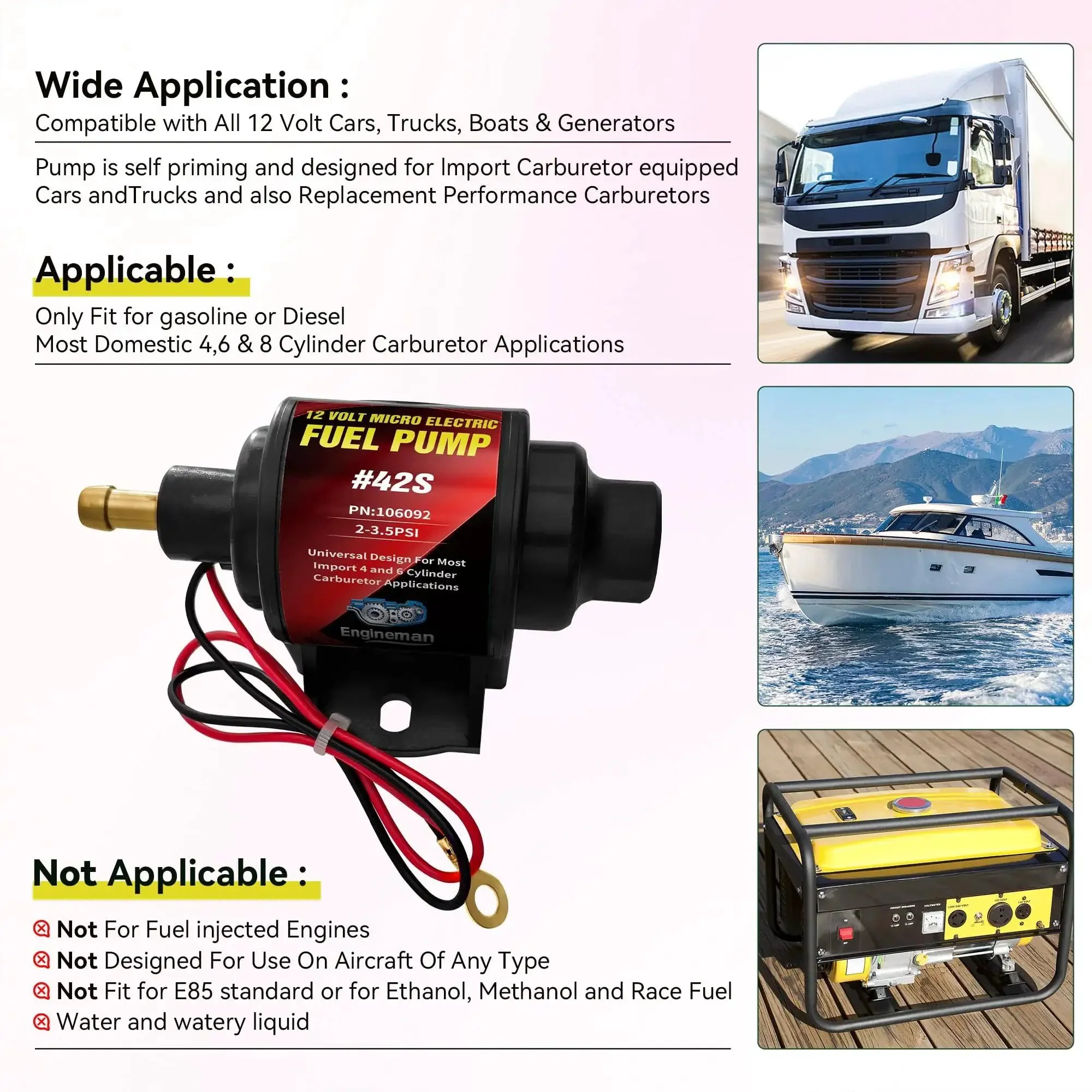 Gasoline Electric Inline Fuel Pump 12V Universal Five Sixteenth Inch Inlet Outlet Low Pressure 2 To 3.5 PSI 28 GPH Ideal For Carbureted Cars Trucks Boats And Small Engines - Image 8