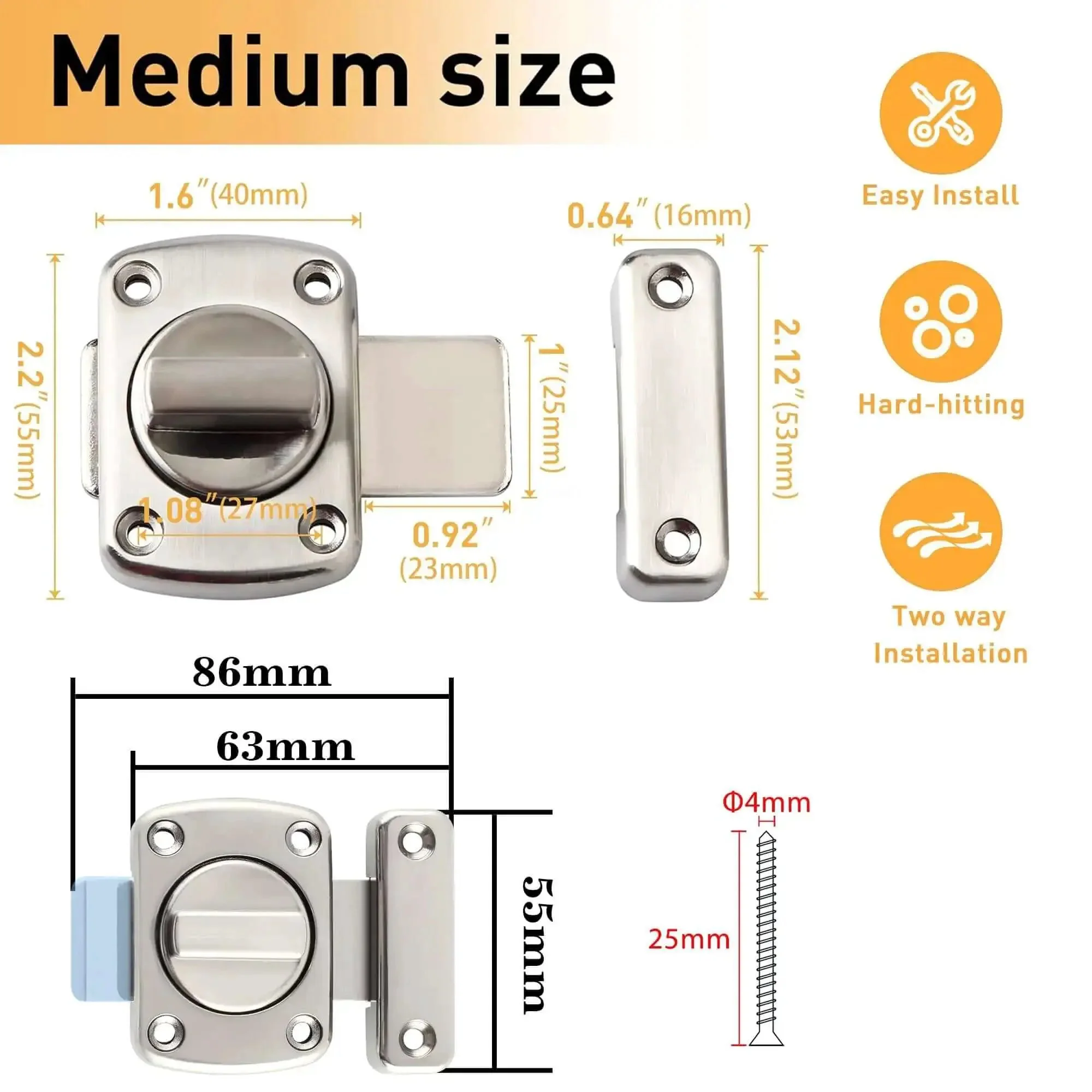 Gate Latch And Sliding Bolt Lock For Cabinets Sheds And Storage Boxes, Double Sided Rotating Gate Hardware In Brushed Zinc Alloy Finish, Heavy Duty Durable 63mm By 55mm MS220U - Image 7