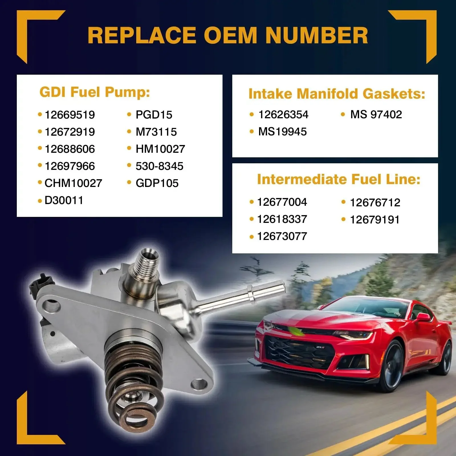 GDI High Pressure Fuel Pump Kit With 12626354 Intake Manifold Gaskets And 12677004 Intermediate Fuel Feed Pipe For GM Vehicles 2014-2020 Fits Chevy Tahoe Suburban Silverado GMC Sierra Express 2500 3500 Camaro Corvette Yukon Yukon XL - Image 5