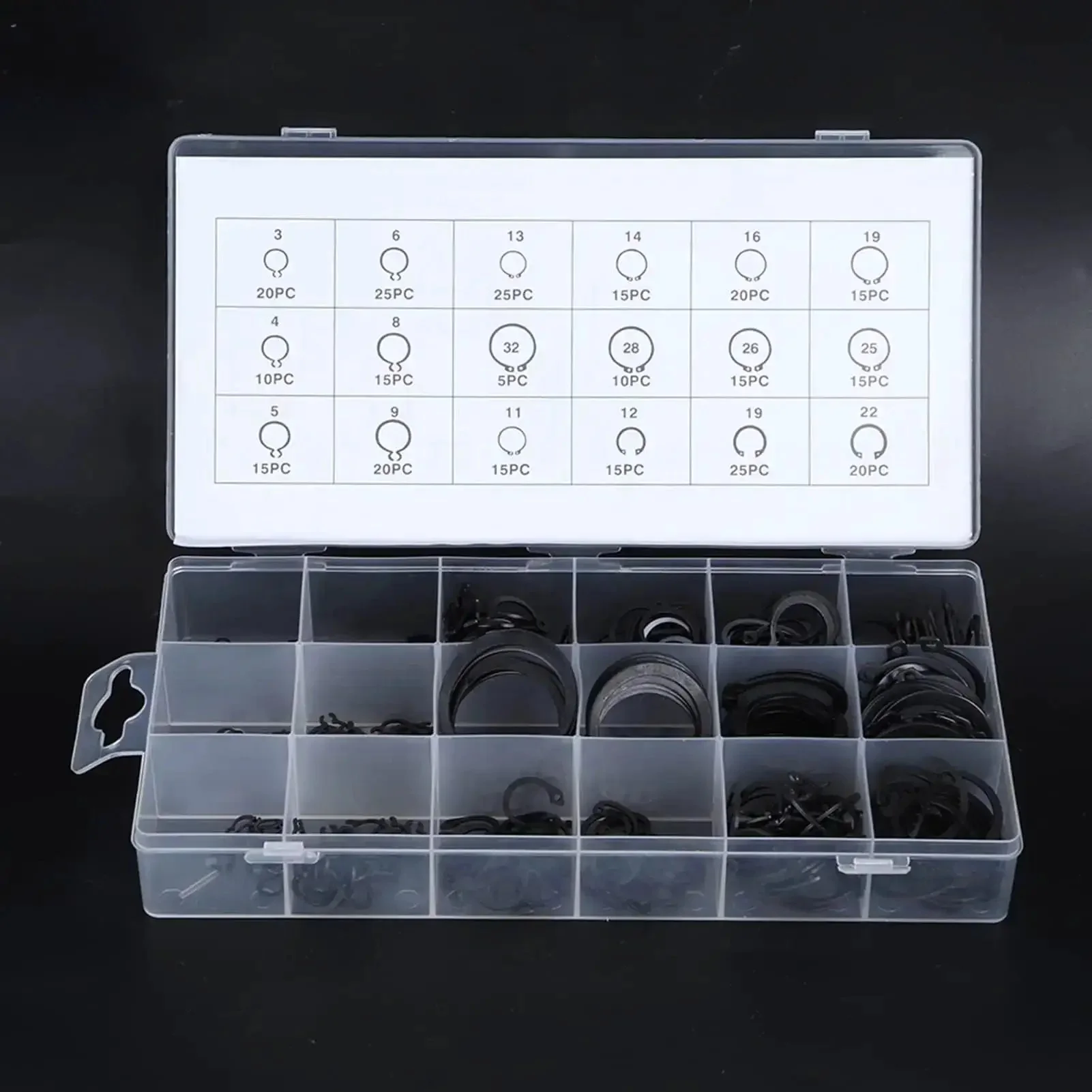 Gearhead Approved 17 Size External Retaining Ring Snap Ring Kit 2 To 32 Mm E Clip Circlip Set With Hardened Metal Rings And Plastic Storage Case 300 Pieces Total For Automotive Machinery And DIY Projects - Image 2