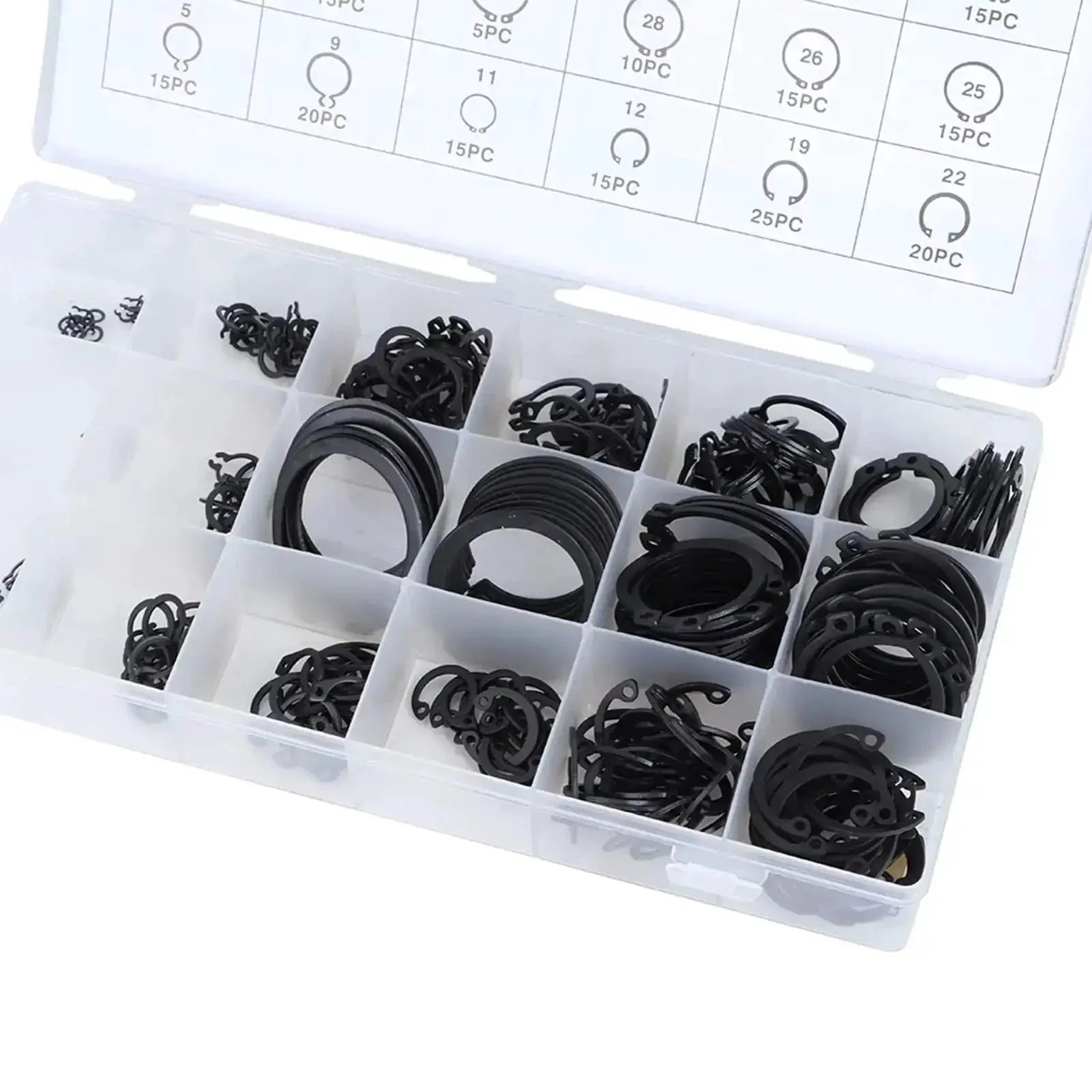 Gearhead Approved 17 Size External Retaining Ring Snap Ring Kit 2 To 32 Mm E Clip Circlip Set With Hardened Metal Rings And Plastic Storage Case 300 Pieces Total For Automotive Machinery And DIY Projects - Image 3