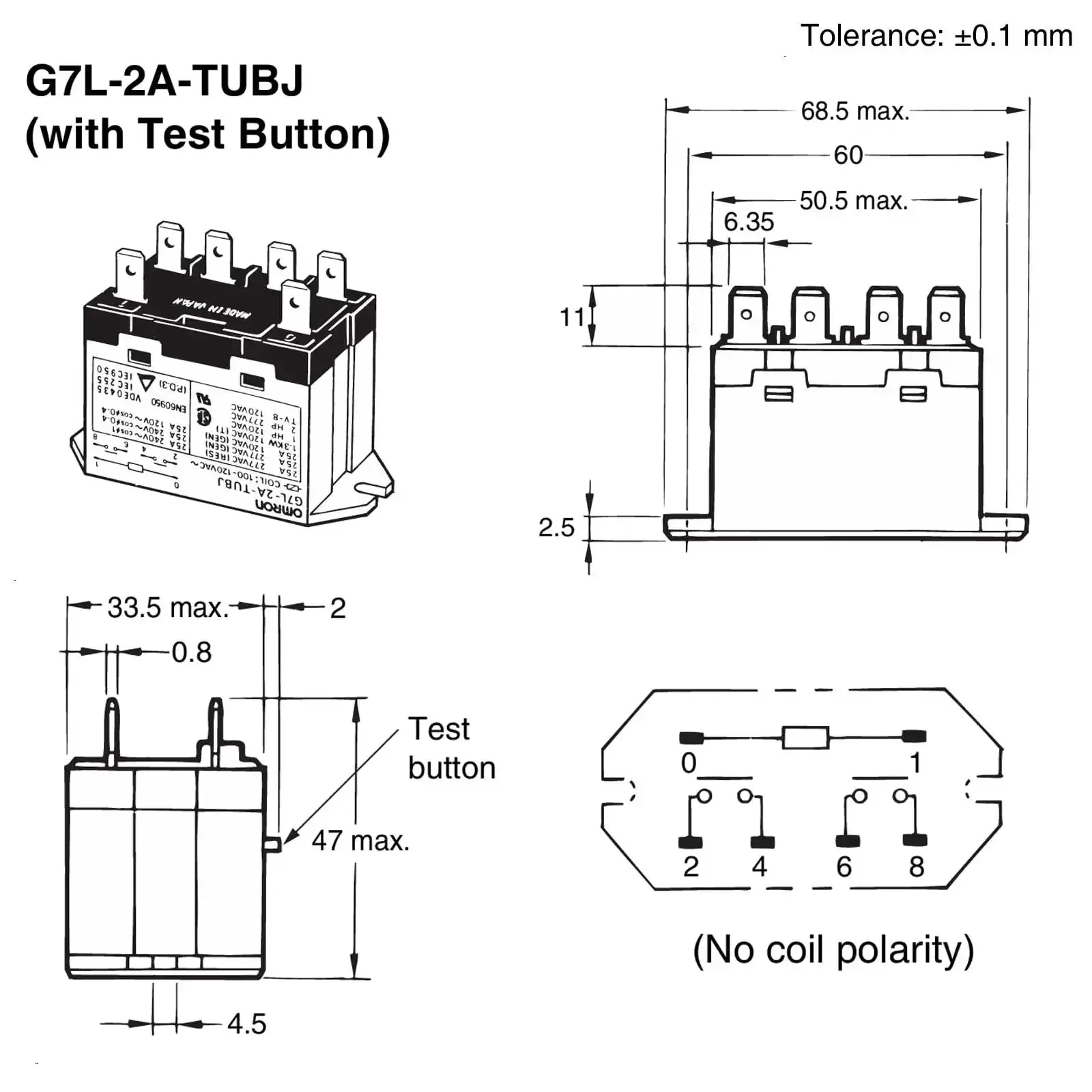 General Purpose DPST NO Relay With Test Button And Quick Connect Terminals For Easy Wiring Flame Resistant And AC200 to 240 Volt Coil Reliable Industrial Control Relay For Fast Smooth Signal Switching - Image 2
