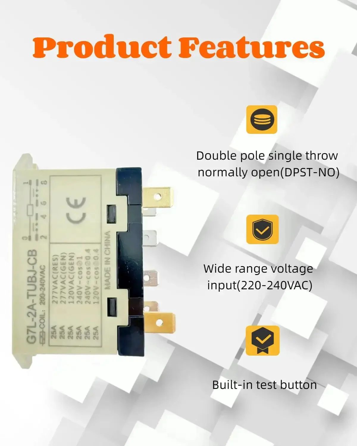 General Purpose Relay With Test Button For Beefy, Heavy Duty High Power Loads, Double Pole Single Throw Normally Open, Quick Connect Terminals, Flame Resistant Build, Perfect For Motors, Lighting, And Industrial Machinery Control - Image 4