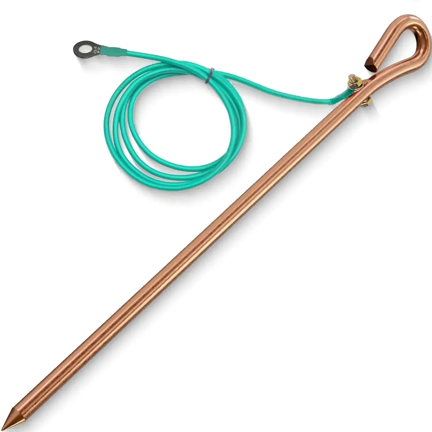 Generator Grounding Kit With 6 Foot Female Ground Cord Seventeen Inch Ground Rod And Six Point Two Foot Grounding Wire With Crocodile Clip For Electric Fences And Antennas