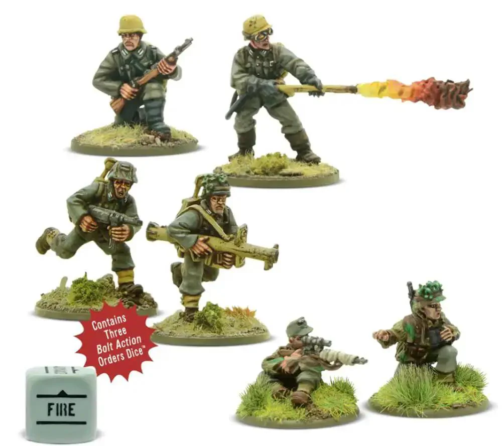 German Army Weapons Teams 28mm Miniatures For Bolt Action War Gaming Set With Panzerschreck Team Sniper Team And Flamethrower Team Gamer-Grade Resin Figures And Three Order Dice For World War II Tabletop Action - Image 5