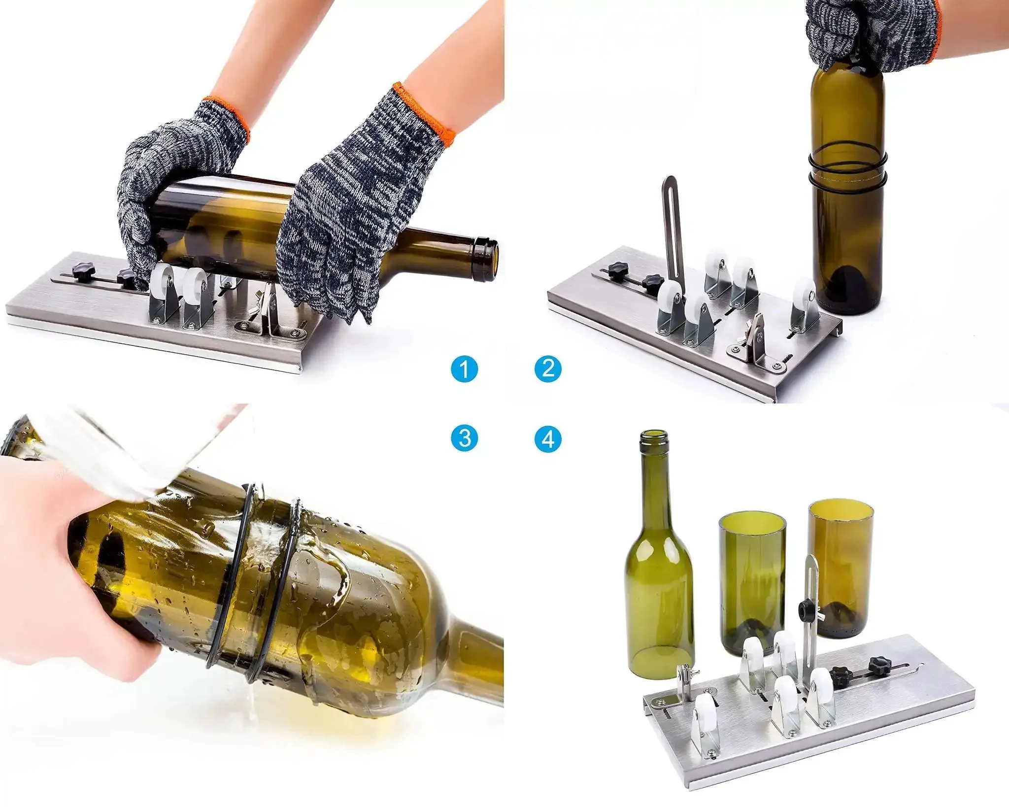 Glass Bottle Cutter Upgraded Tool Kit For Cutting Wine Beer Liquor Champagne Bottles Pro Diy Machine With 5 Support Wheels And Diamond Carbide Blades For Round Bottles Stainless Steel Bottom Plate - Image 2