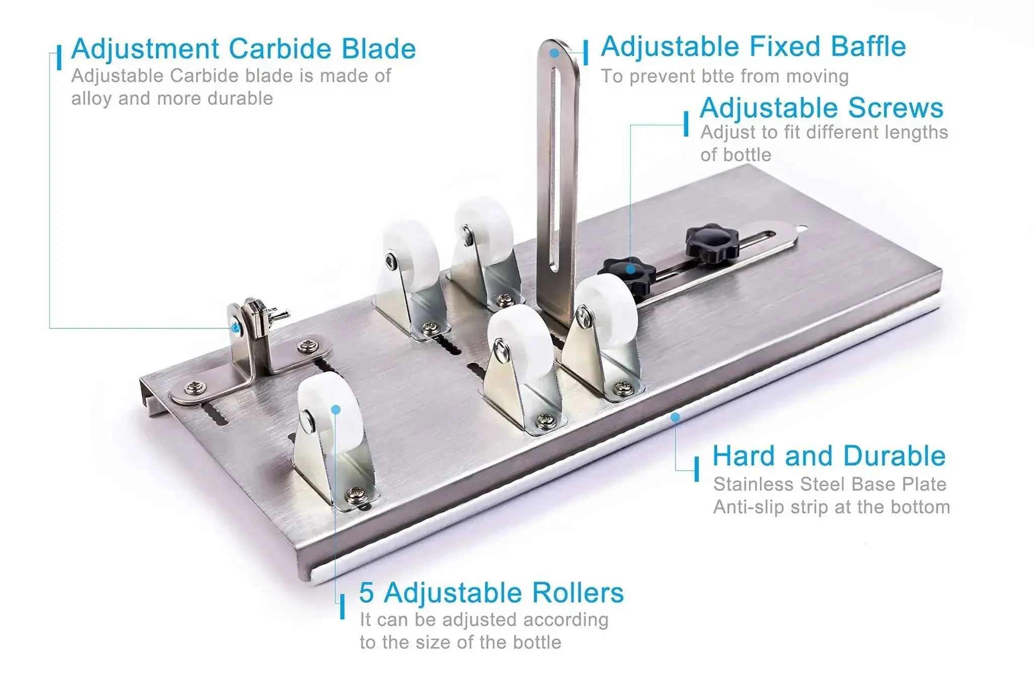 Glass Bottle Cutter Upgraded Tool Kit For Cutting Wine Beer Liquor Champagne Bottles Pro Diy Machine With 5 Support Wheels And Diamond Carbide Blades For Round Bottles Stainless Steel Bottom Plate - Image 3