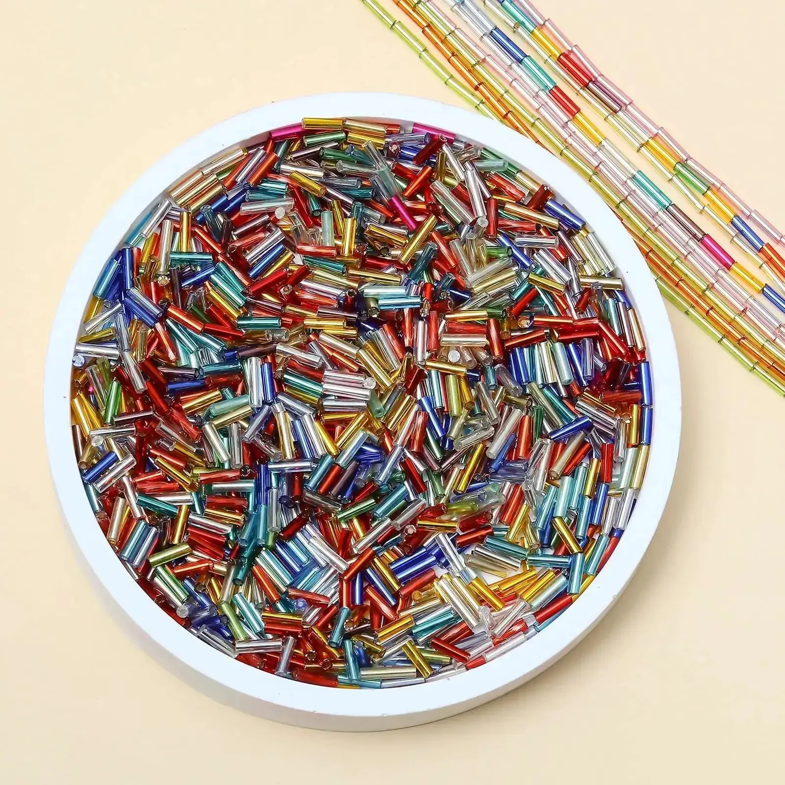Glass Bugle Beads Bulk 4200 Pcs 2x6mm Champagne Pink Long Tube Seed Beads For Jewelry Making Sewing Crafts Bracelets Embroidery Christmas Ornaments DIY Friendly - Image 4