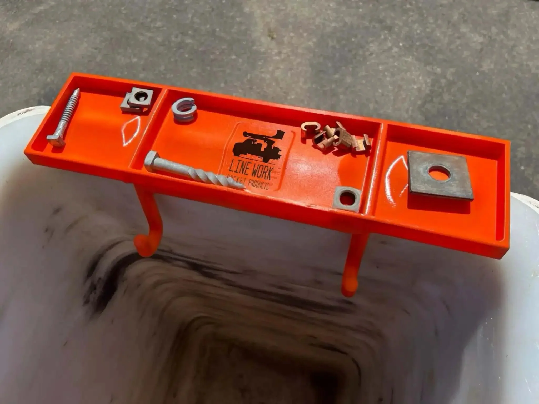 Glove Friendly Utility Rack Tray With Raised Center For Small Parts Heavy Duty Polymer Bucket Organizer For Lineman Buckets Easy One Hand Grabbing Of Nuts Bolts And Connectors On Elevated Jobs - Image 2