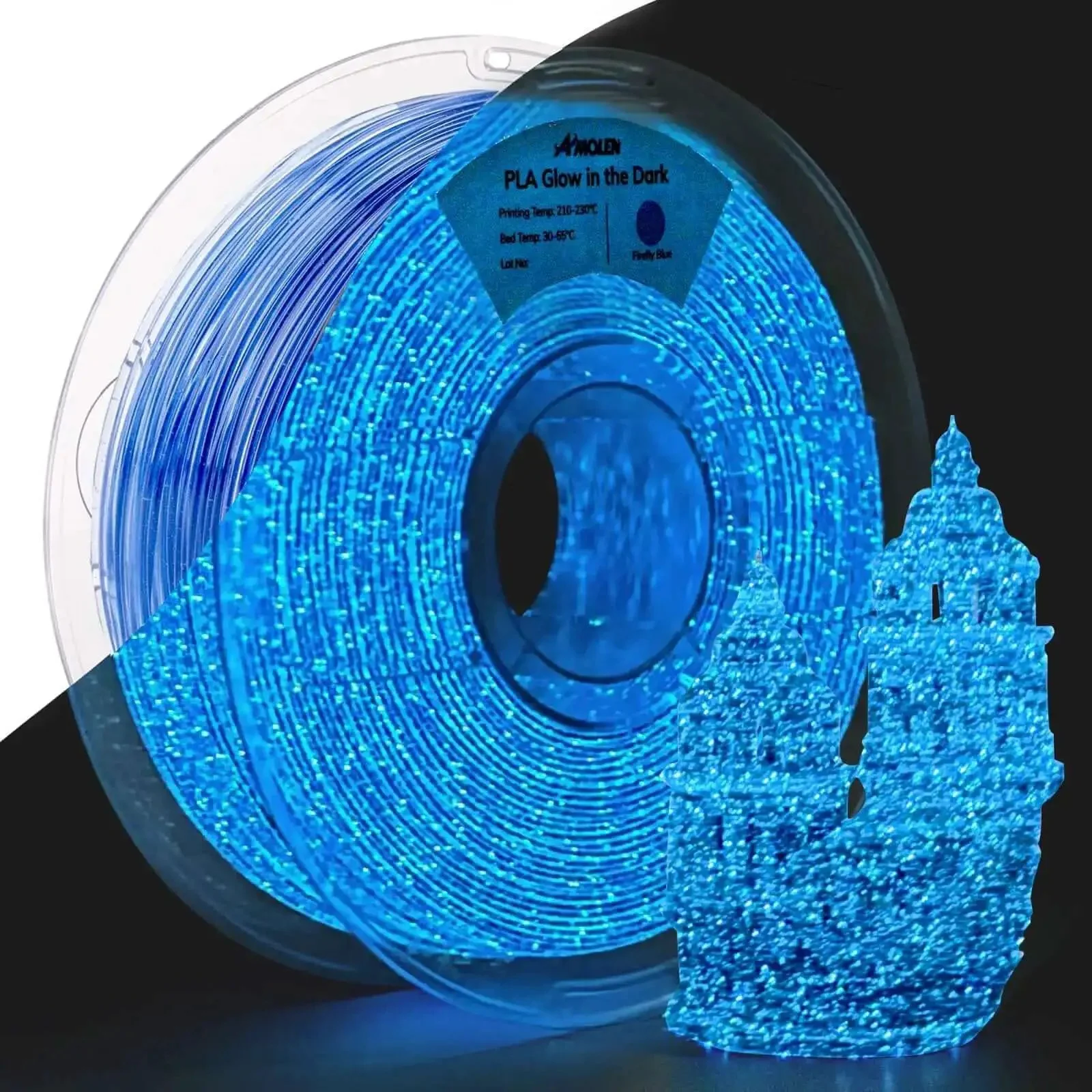 Glow In The Dark Shiny Firefly Blue 1.75Mm PLA Filament For 3D Printing, 1Kg Spool, Dimensional Accuracy 0.02 Mm, Fits Most 3D Printers, Great With UV Lamps, Eye Catching Nighttime Glow For Models And Decor