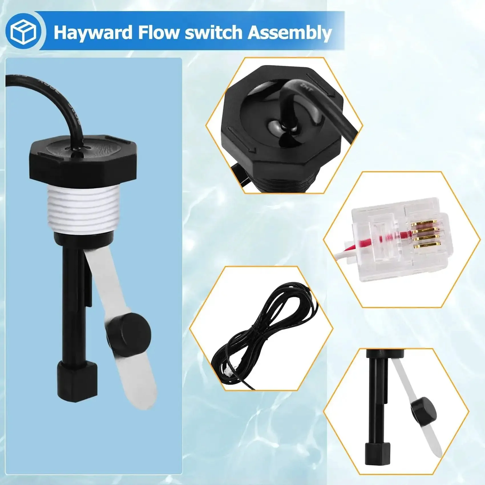 GLX-FLO-RP Flow Switch Assembly For Hayward Goldline Aquarite Salt Systems Heavy-Duty Metal Induction Structure Pool Flow Sensor With 15-Foot Cable Replaces OEM Parts And Works With Salt Cells And Chlorine Generators - Image 6