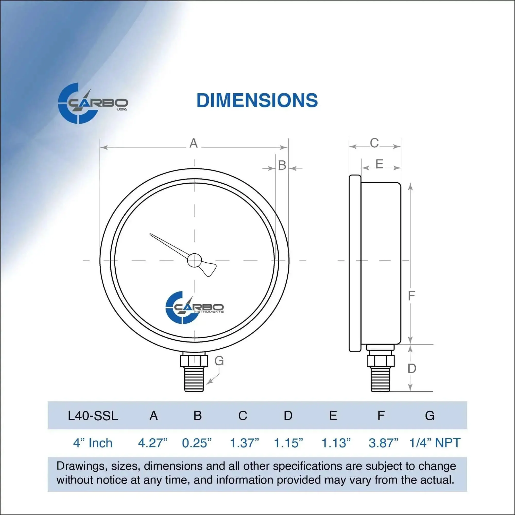 Glycerin Filled 3000 PSI Pressure Gauge With Large 4 Inch Dial, 1 Quarter NPT Lower Mount, 304 Stainless Steel Case, Brass Wetted Parts, Dual Scale PSI Bar, ASME B40 1 Grade A - Image 2