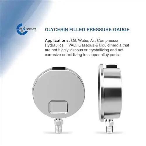 Glycerin Filled Pressure Gauge 4000 PSI With 2.5 Inch Dial, 1/4 NPT Lower Mount, 304 Stainless Steel Case, Brass Wetted Parts, Dual Scale PSI Bar, ASME B40.1 Grade A Accuracy, Liquid Dampened Reading For Smooth, Reliable Readouts - Image 4
