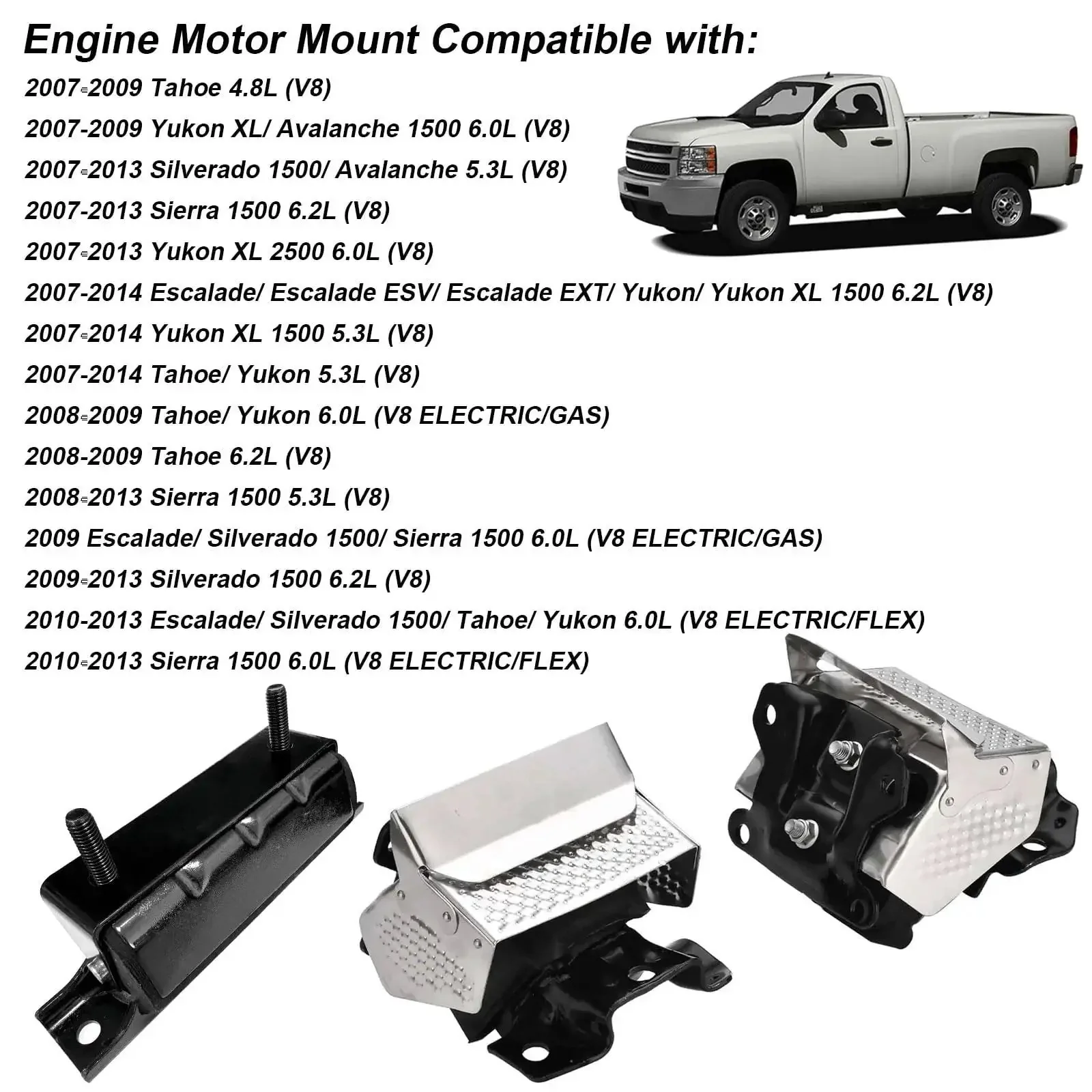 GMC Three Piece Engine Motor Mount Heat Shield Kit For Front And Auto Transmission Mounts Compatible With Sierra 1500 Yukon Tahoe Silverado Suburban Avalanche And Escalade 2007 Through 2014 Replaces A5365 A2638 - Image 6