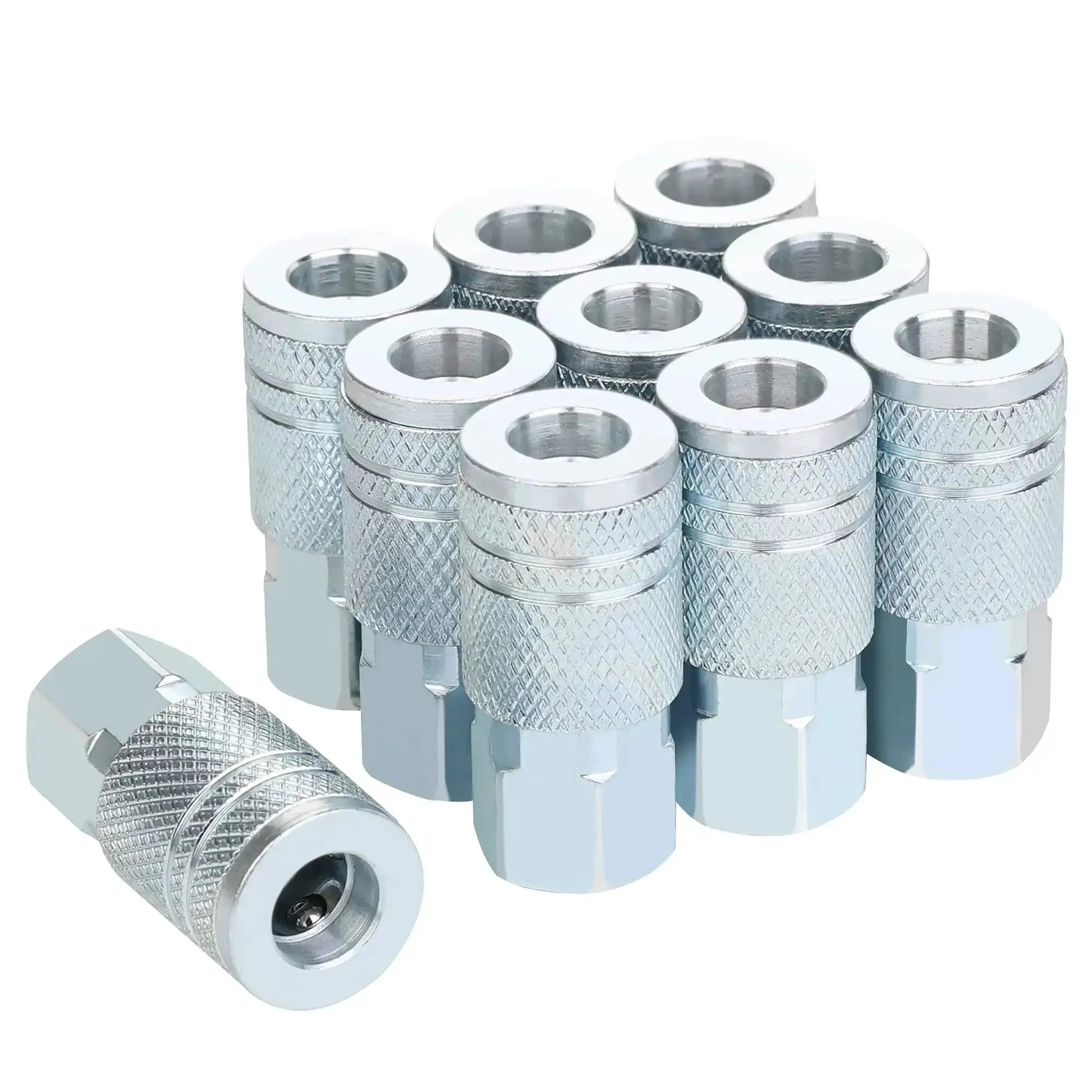 Go-To 1/4 Inch Air Hose Fittings Set With Industrial M-Type Coupler, 1/4 Inch Flow Size, 1/4 Inch NPT Threads, Steel Construction, 300 PSI Rating, 10-Piece Air Compressor Accessories for Quick Connects