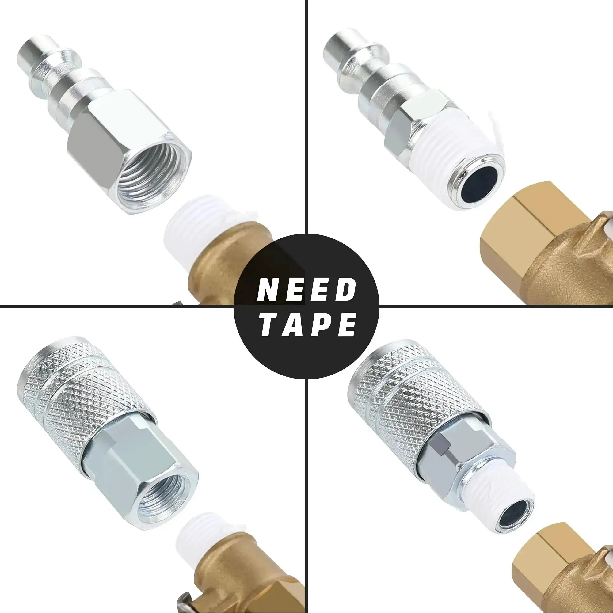 Go-To 1/4 Inch Air Hose Fittings Set With Industrial M-Type Coupler, 1/4 Inch Flow Size, 1/4 Inch NPT Threads, Steel Construction, 300 PSI Rating, 10-Piece Air Compressor Accessories for Quick Connects - Image 5