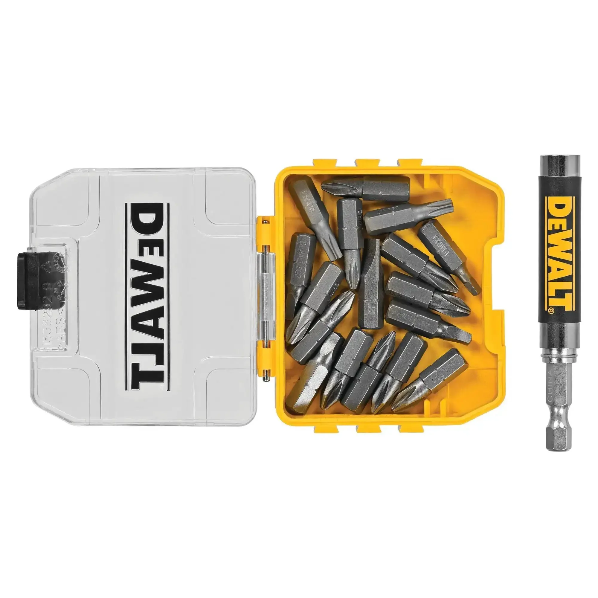Go-To 18-Piece Compact Magnetic Drive Guide Set With Clear Lid, Yellow Finish, And Connectable Storage For Easy Bit Access And Customizable Bit Bar, A Grab-And-Go Organizer For DIY Enthusiasts And Pros