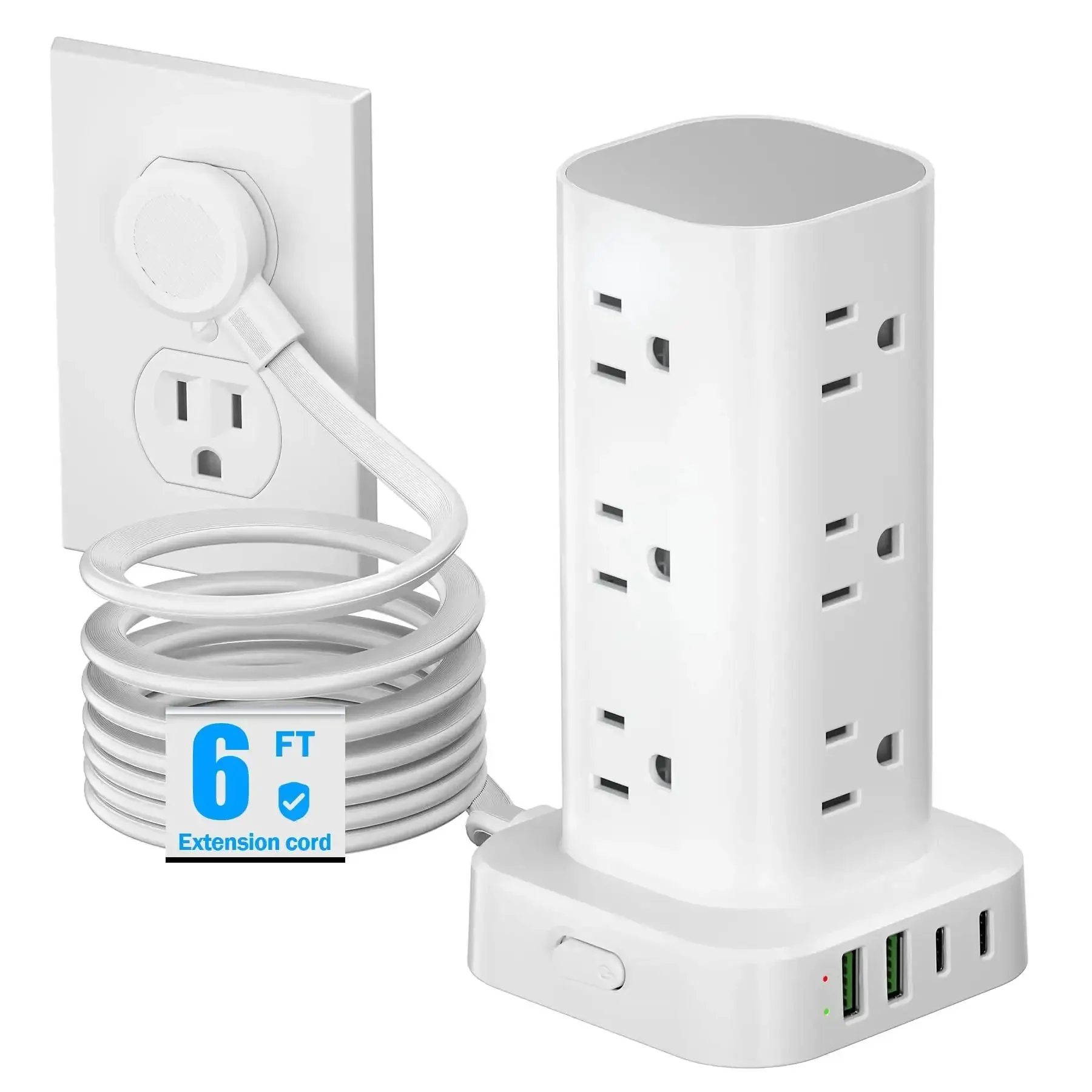 Go To All In One Power Strips With Surge Protection And USB Ports 12 AC Outlets 4 USB Ports 2 USB C 6 Ft Flat Extension Cord Overload Protection Charging Station For Office Home Dorm Travel