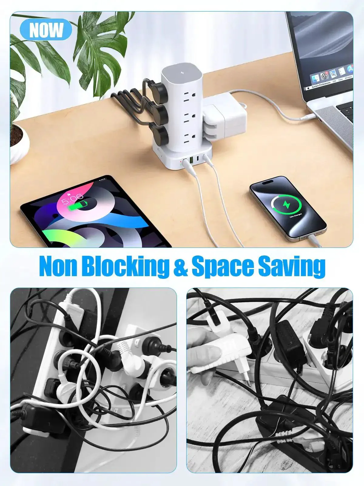 Go To All In One Power Strips With Surge Protection And USB Ports 12 AC Outlets 4 USB Ports 2 USB C 6 Ft Flat Extension Cord Overload Protection Charging Station For Office Home Dorm Travel - Image 2