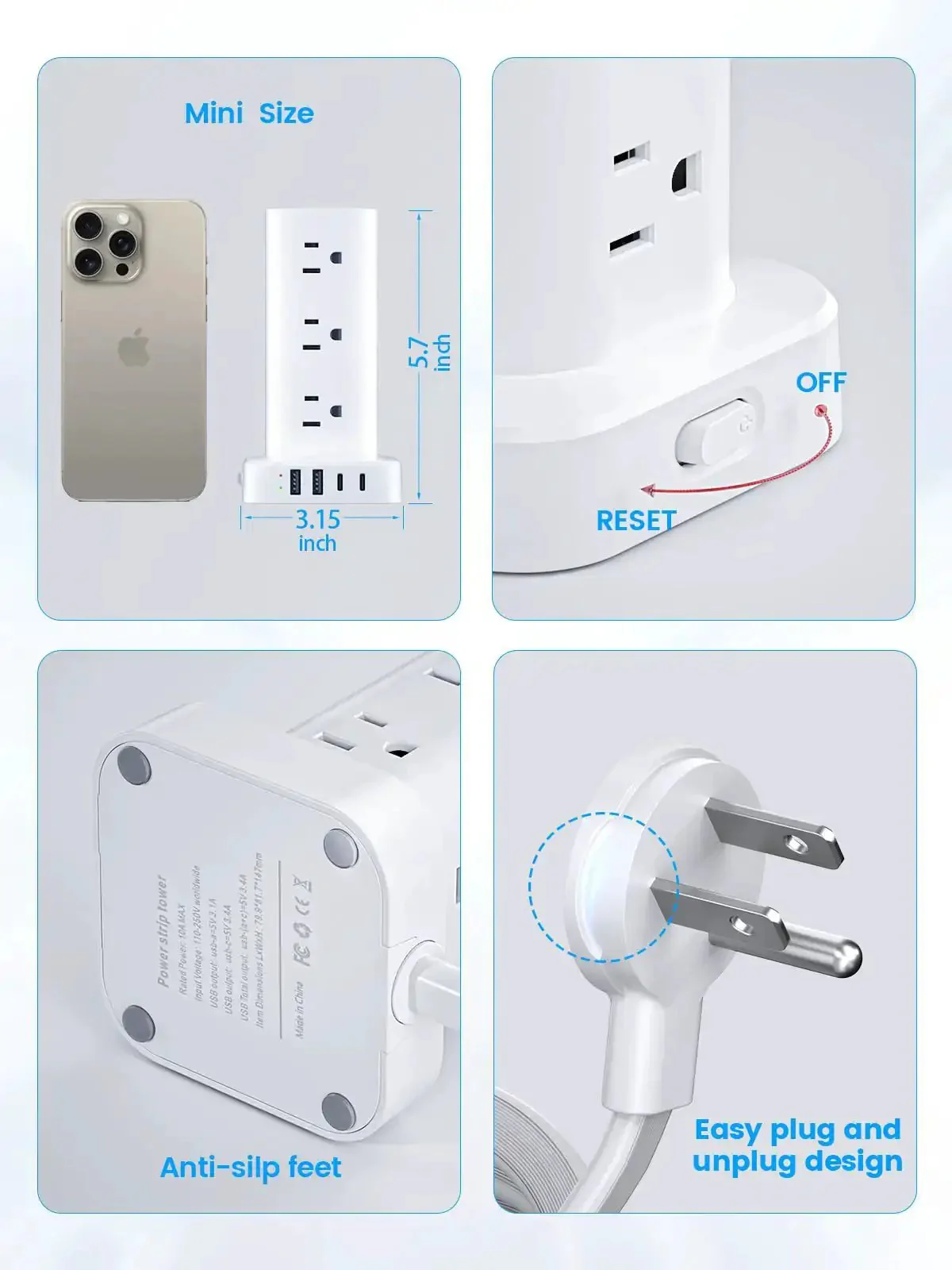 Go To All In One Power Strips With Surge Protection And USB Ports 12 AC Outlets 4 USB Ports 2 USB C 6 Ft Flat Extension Cord Overload Protection Charging Station For Office Home Dorm Travel - Image 3