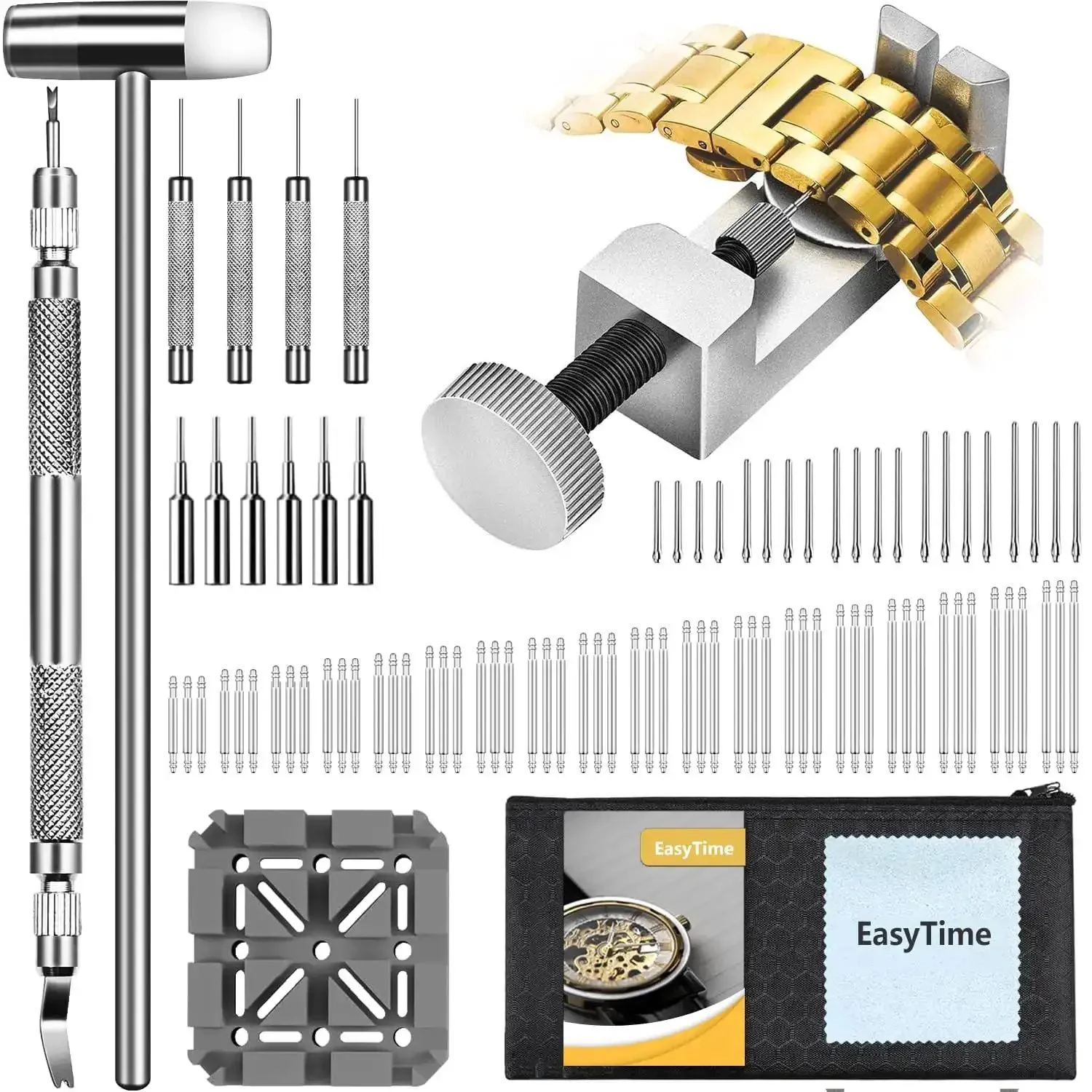 Go To All In One Watch Band Repair Kit With Link Remover And Spring Bar Tools Pro Grade Set Includes 108 Spring Bars 20 Link Pins Replacement Punches Hammer Cleaning Cloth And Easy Strap Resize For Any Size
