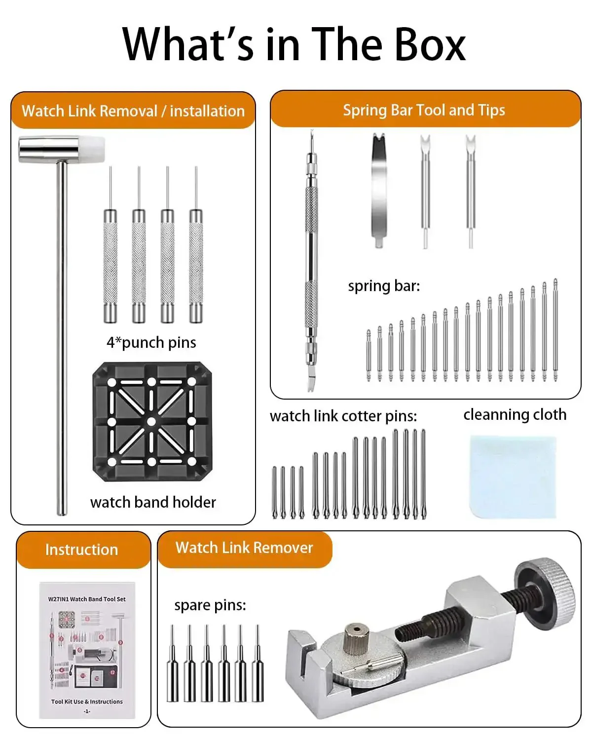 Go To All In One Watch Band Repair Kit With Link Remover And Spring Bar Tools Pro Grade Set Includes 108 Spring Bars 20 Link Pins Replacement Punches Hammer Cleaning Cloth And Easy Strap Resize For Any Size - Image 2