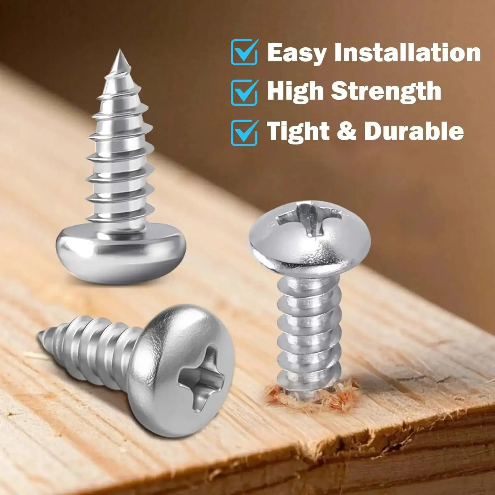 Go-To Assorted Self Tapping Screws Kit For Wood And Drywall With 100 Pcs Of 304 Stainless Steel Truss Head Sheet Metal Screws In Five Sizes Five Eighths Inch, Three Quarters Inch, One Inch, One And A Quarter Inch, One And A Half Inch Phillips Drive - Image 2