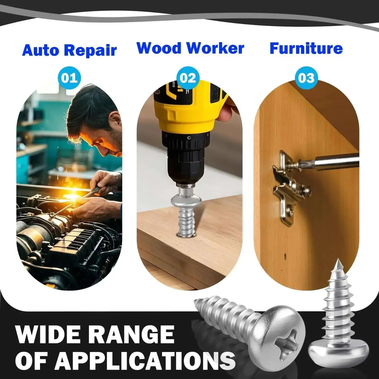 Go-To Assorted Self Tapping Screws Kit For Wood And Drywall With 100 Pcs Of 304 Stainless Steel Truss Head Sheet Metal Screws In Five Sizes Five Eighths Inch, Three Quarters Inch, One Inch, One And A Quarter Inch, One And A Half Inch Phillips Drive - Image 4