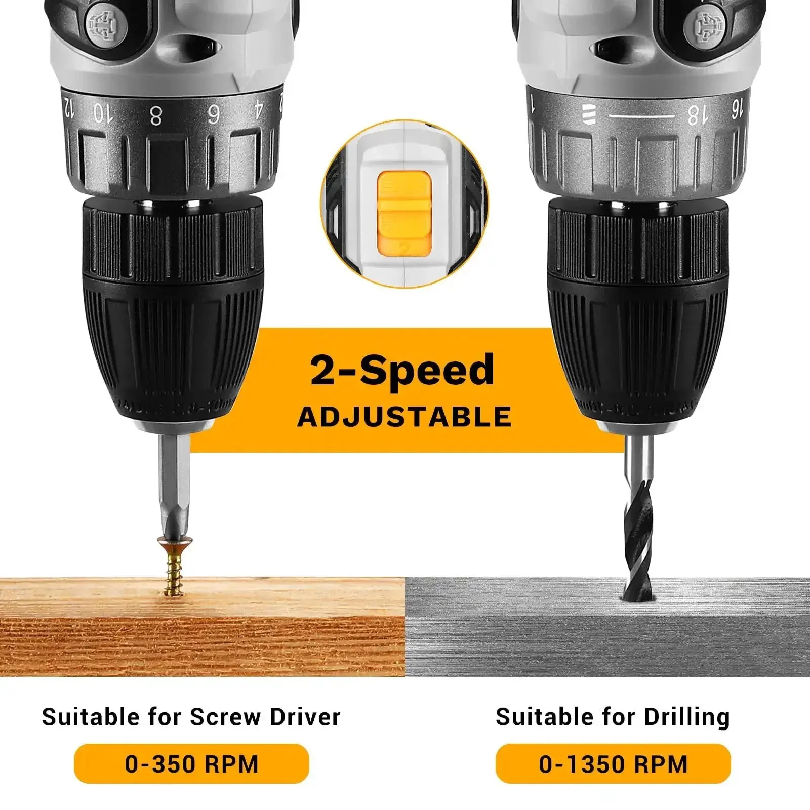 Go To Cordless Power Drill Kit for DIY Projects 20V with Battery and Charger Dual Speed 0 to 350 and 0 to 1350 RPM 18 Plus 1 Torque Settings Lightweight Electric Drill Set for Home Repairs Renovations and Quick Fixes - Image 6