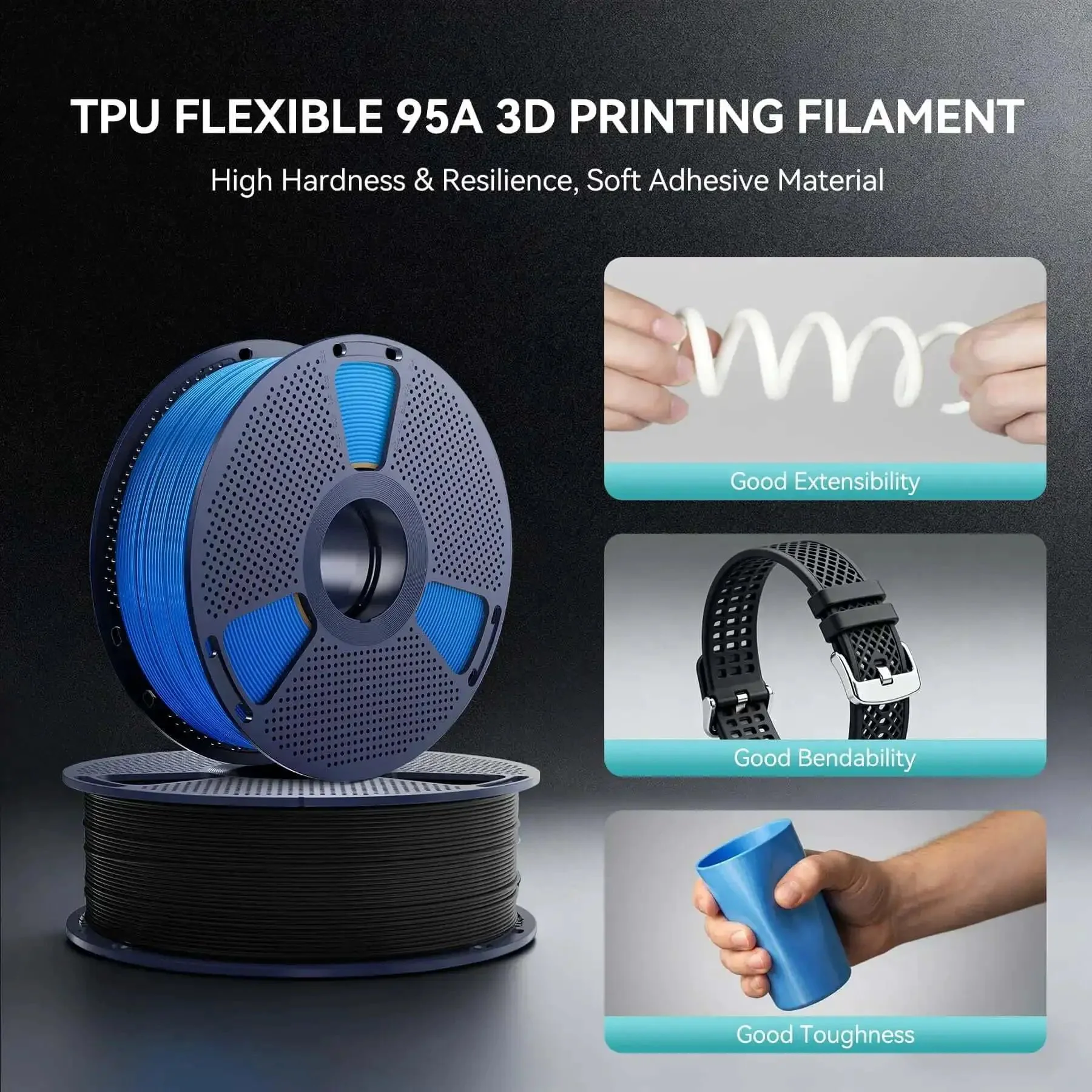 Go-To Flexible 1.75mm TPU Filament For 3D Printing Dope Soft Yet Tough 95A Pro Grade 1Kg Spool Dimensional Accuracy Within 0.03mm Fits Most FDM Printers Two Pack Black - Image 9