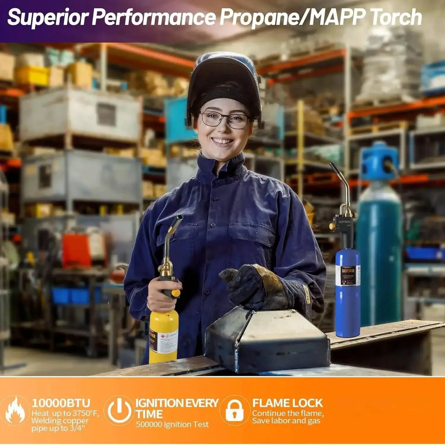 Go-To Heavy Duty Propane Torch Kit With Trigger Start Igniter, MAPP And Propane Compatible, Turbo Gas Blow Torch For Welding, Soldering, Brazing, Heating, Plumbing And DIY Projects, Fuel Not Included - Image 5