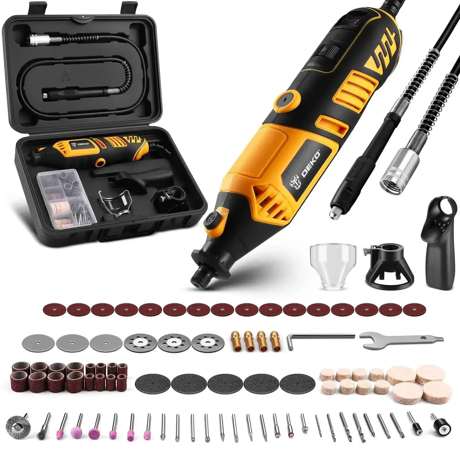 Go-To Power Hand Rotary Tool Kit With Variable Speed 8000 To 35000 RPM, Flex Shaft Attachment, Electric Grinder Drill Set For Wood Metal Carving Cutting Sanding Polishing Engraving And Detail Work