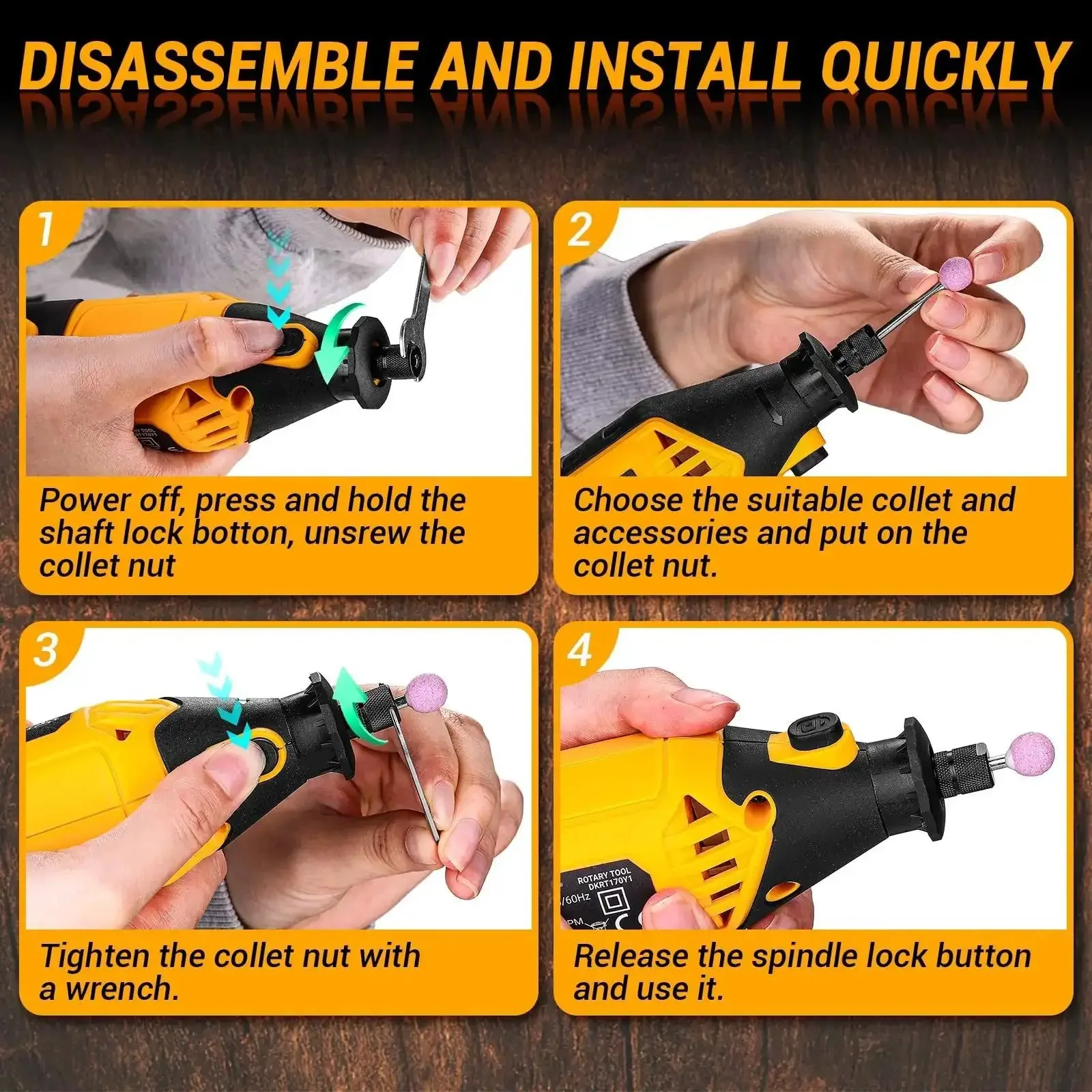 Go-To Power Hand Rotary Tool Kit With Variable Speed 8000 To 35000 RPM, Flex Shaft Attachment, Electric Grinder Drill Set For Wood Metal Carving Cutting Sanding Polishing Engraving And Detail Work - Image 5