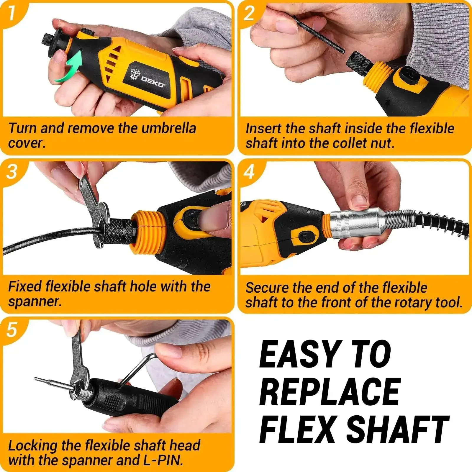 Go-To Power Hand Rotary Tool Kit With Variable Speed 8000 To 35000 RPM, Flex Shaft Attachment, Electric Grinder Drill Set For Wood Metal Carving Cutting Sanding Polishing Engraving And Detail Work - Image 6