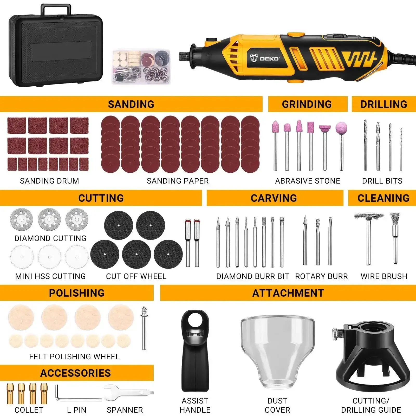 Go-To Power Hand Rotary Tool Kit With Variable Speed 8000 To 35000 RPM, Flex Shaft Attachment, Electric Grinder Drill Set For Wood Metal Carving Cutting Sanding Polishing Engraving And Detail Work - Image 8