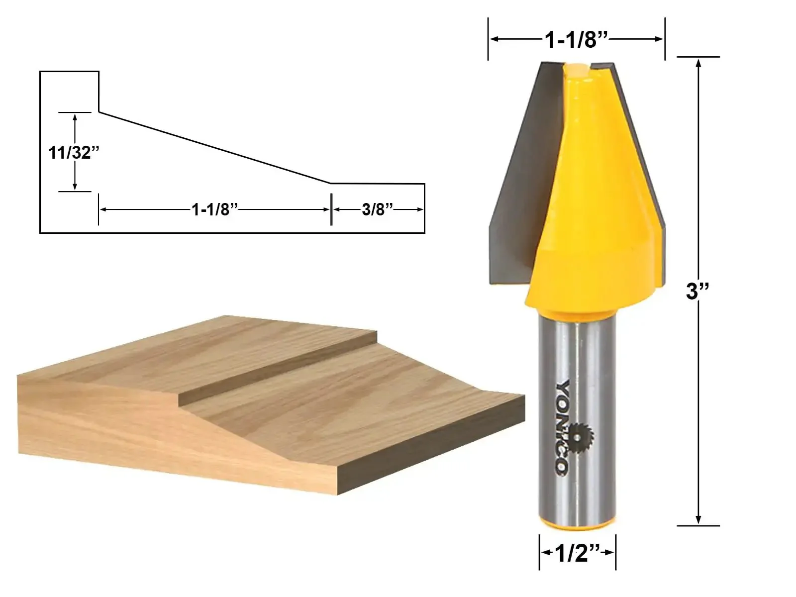 Go To Raised Panel Cabinet Door Router Bit With Vertical Bevel Half Inch Shank C3 Micro Grain Tungsten Carbide Blades Silver Brazed For Maximum Strength For Table Mount Routers Creates Center Panels For Rail And Stile Doors - Image 3