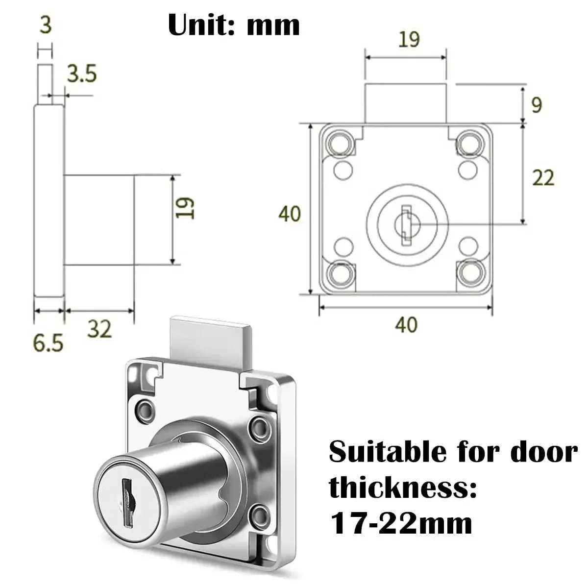Go-To Silver Cabinet Drawer Lock With 19Mm Hole Fits 17Mm-22Mm Door Panels Zinc Material Ideal For Desks Cabinets Chests Mailboxes Jewelry Boxes And File Drawers Easy Security Upgrade For Important Documents - Image 4