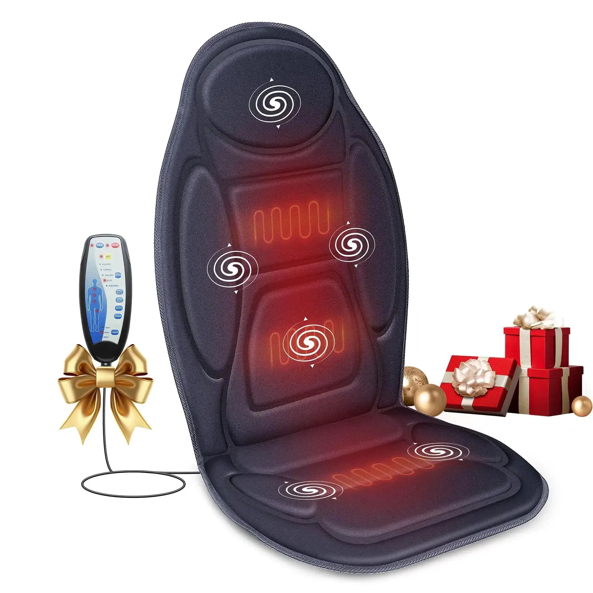 Go To Vibration Back Massager With Heat For Home Office, 6 Vibrating Motors Targeting Upper And Mid Back, 2 Heat Levels, Lightweight Seat Cushion Massager, Easy To Use And A Great Gift For Him And Her