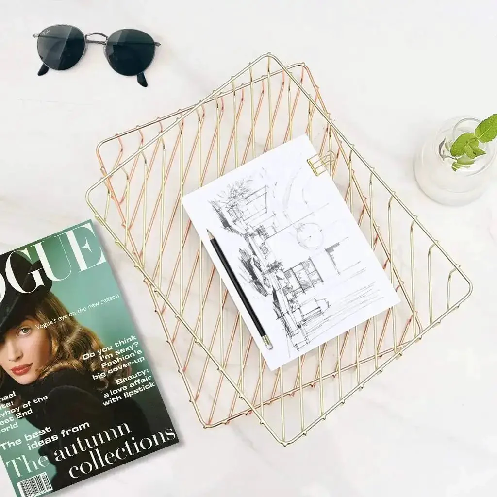Gold Desk Paper Organizer Tray With Big Capacity For Letters, Mail, Files And Magazines Metal Letter Tray File Holder For Office Or Classroom Desktop 12.5 X 9.4 X 1.9 Inches - Image 3